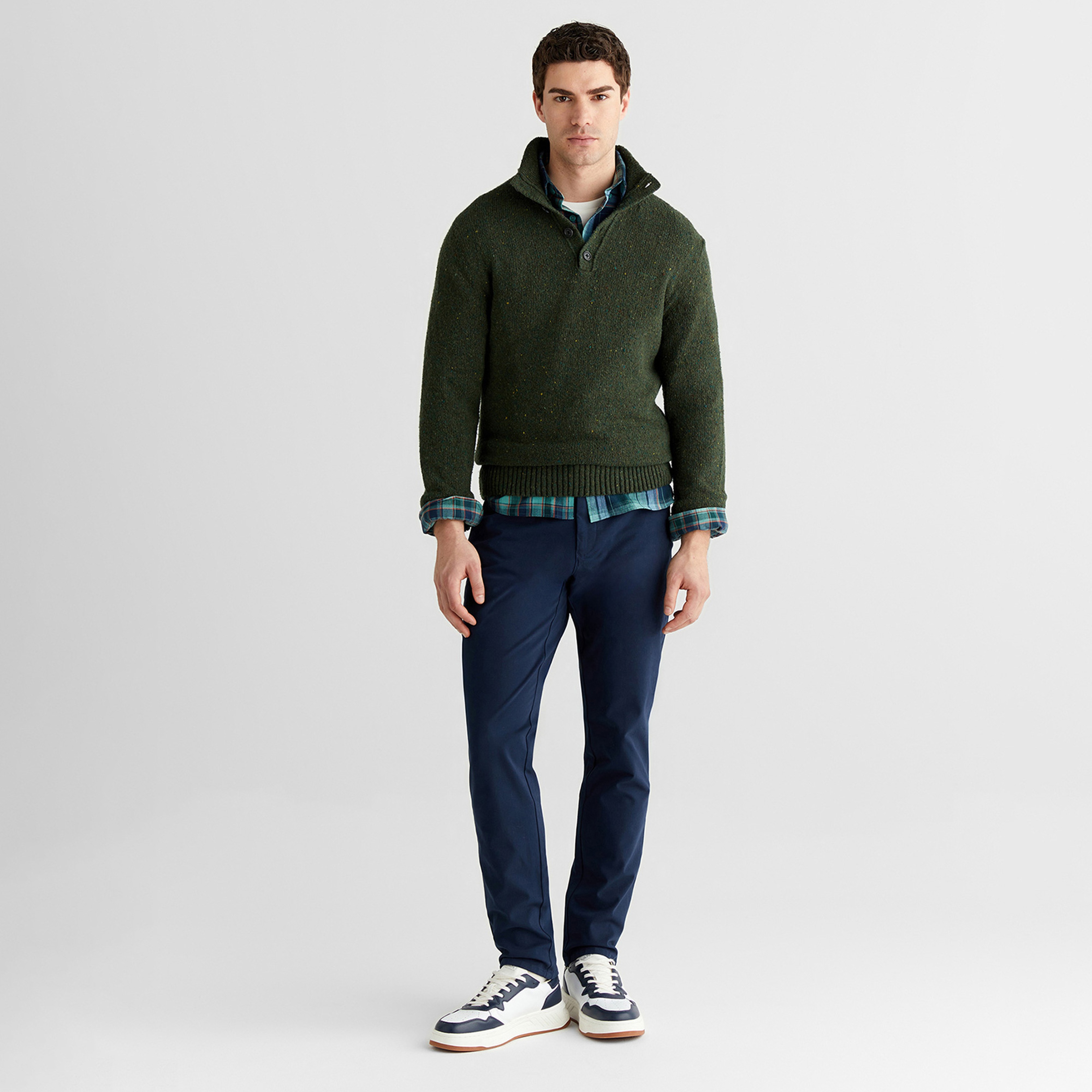 GANT Erkek Yeşil Regular Fit Düğmeli Yaka Boğazlı Kazak