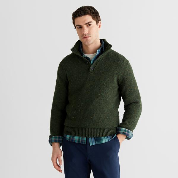GANT Erkek Yeşil Regular Fit Düğmeli Yaka Boğazlı Kazak