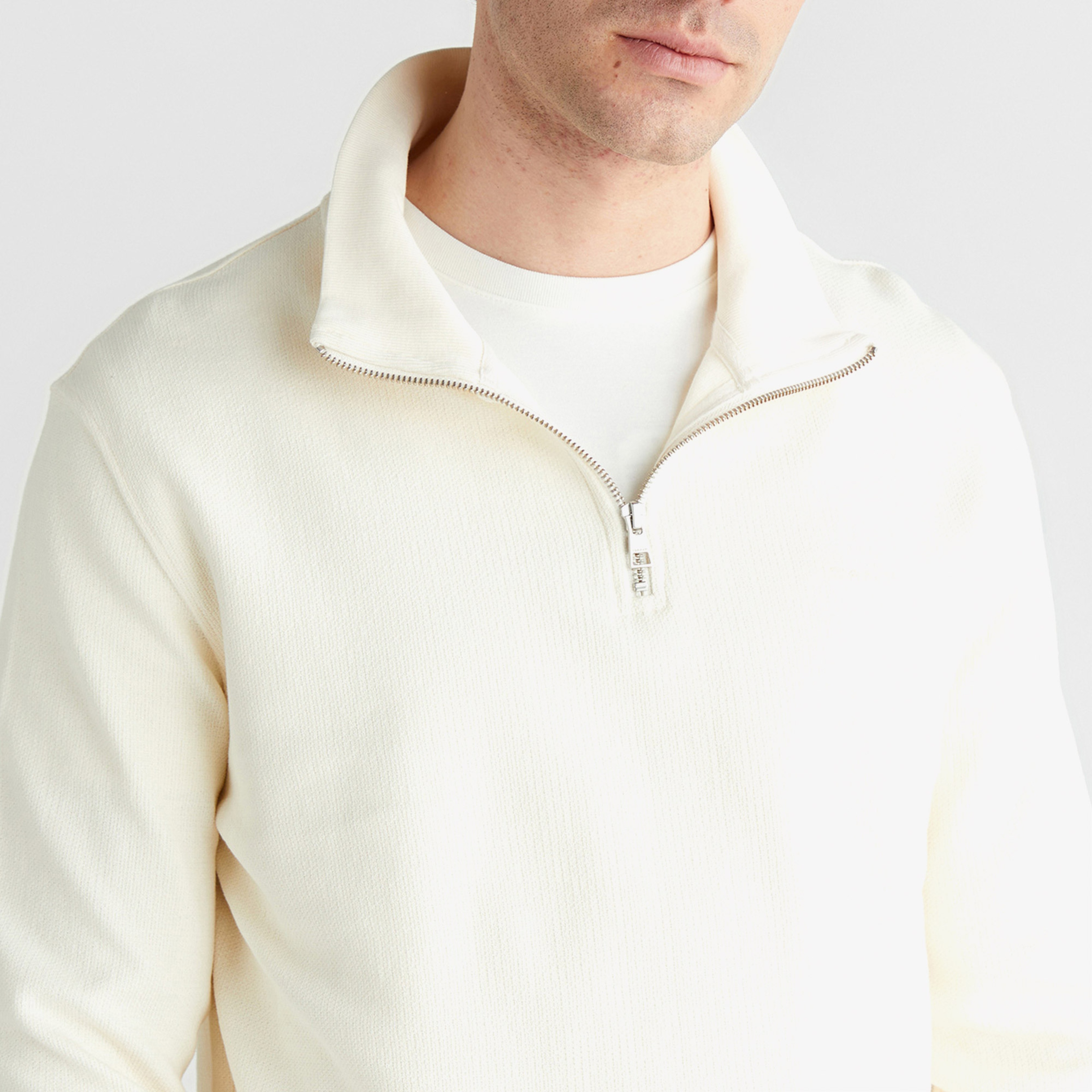 GANT Erkek Krem Yarım Fermuarlı Herringbone Kazak