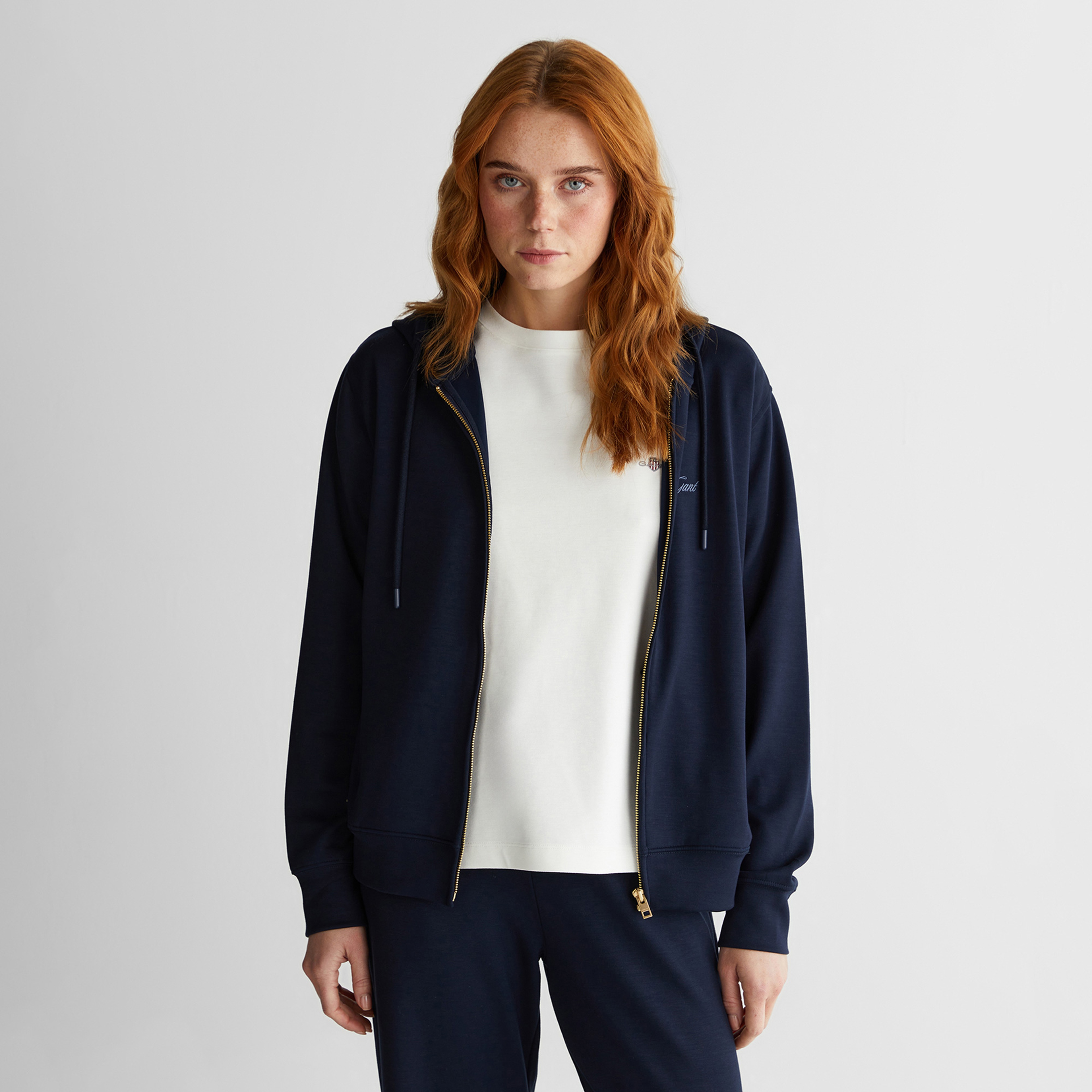 GANT Kadın Lacivert Standart Fit Kapüşonlu Sweatshirt