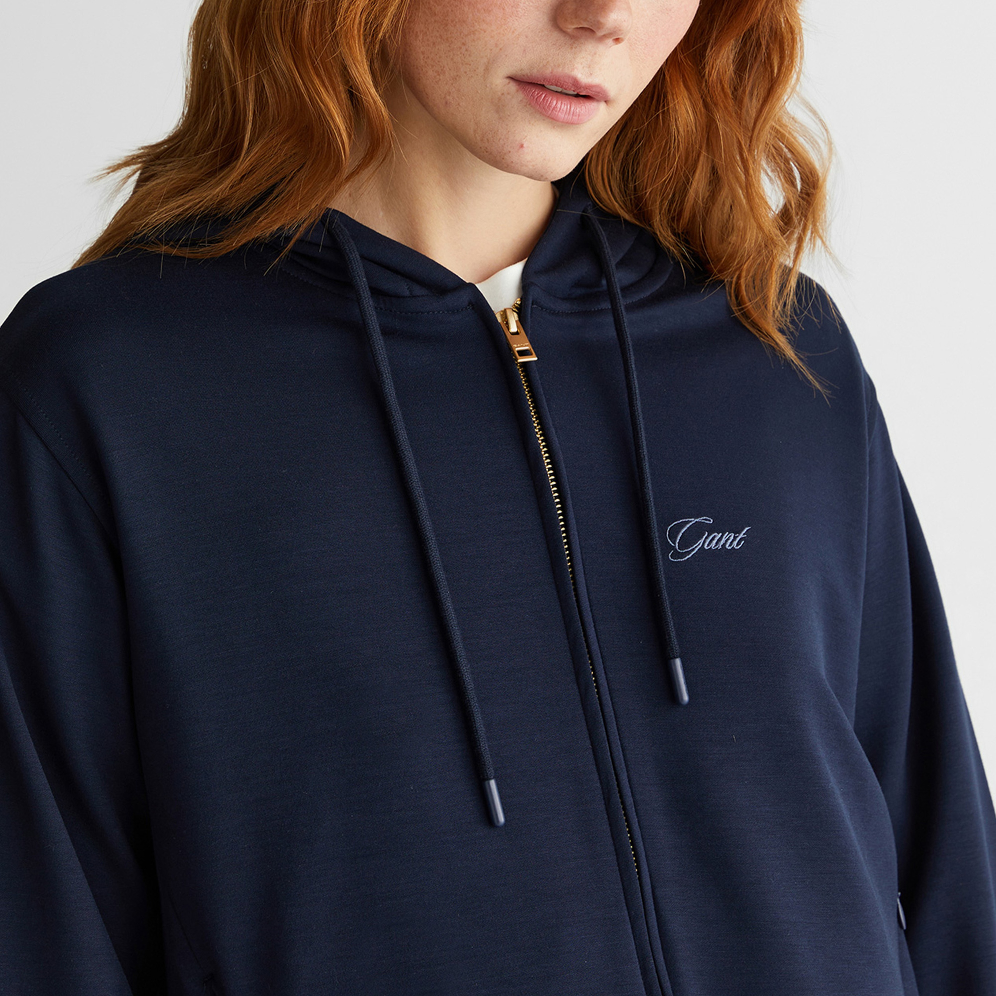 GANT Kadın Lacivert Standart Fit Kapüşonlu Sweatshirt