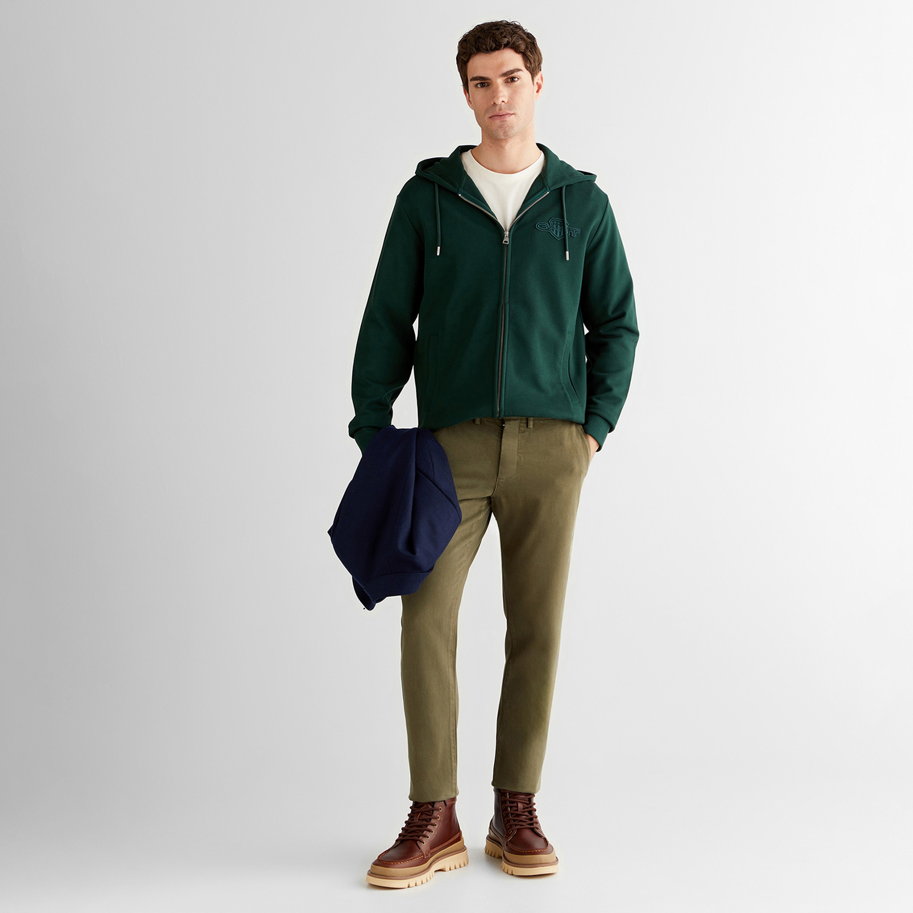 GANT Erkek Yeşil Regular Fit Kapüşonlu Fermuarlı Sweatshirt