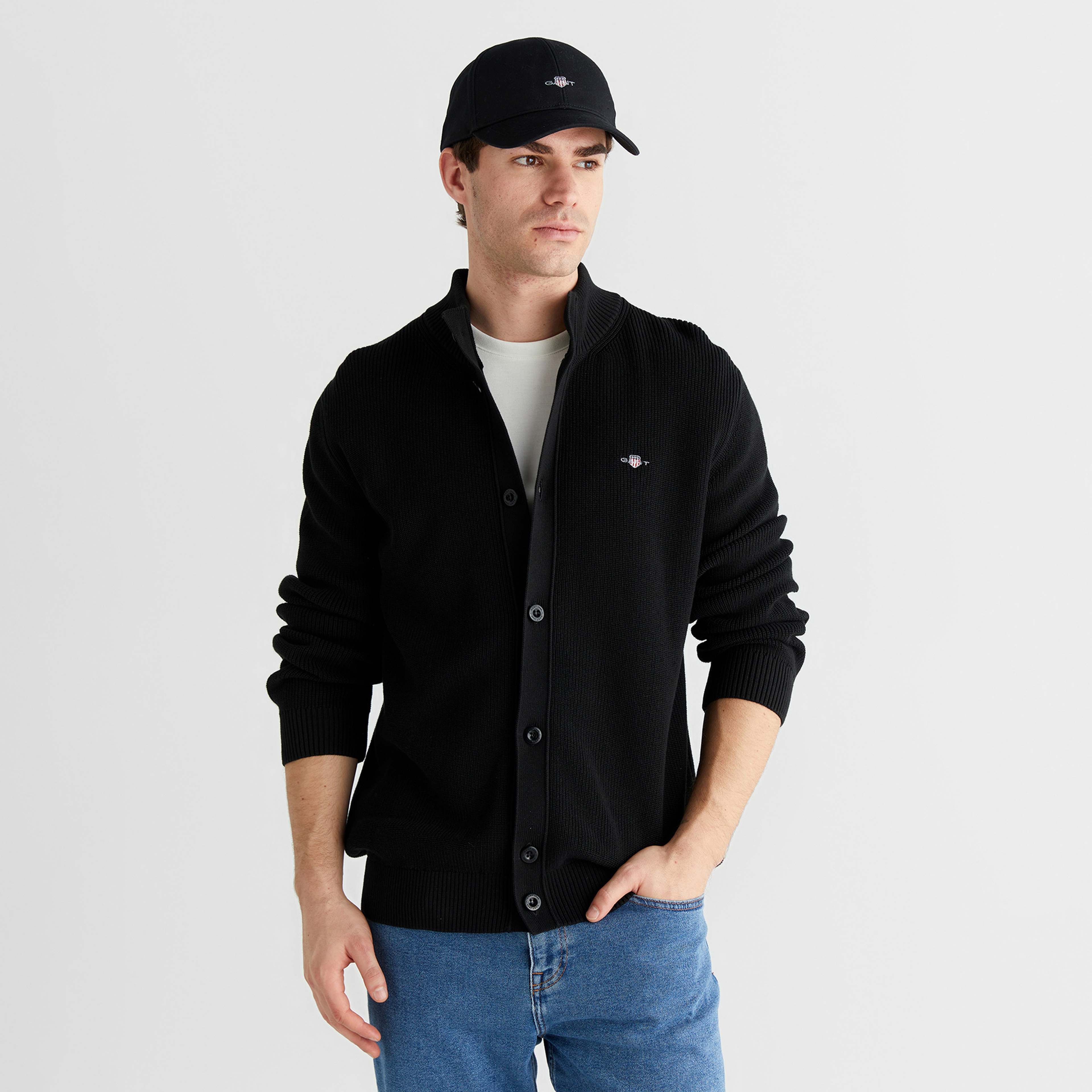 GANT Erkek Siyah Regular Fit Düğmeli Hırka