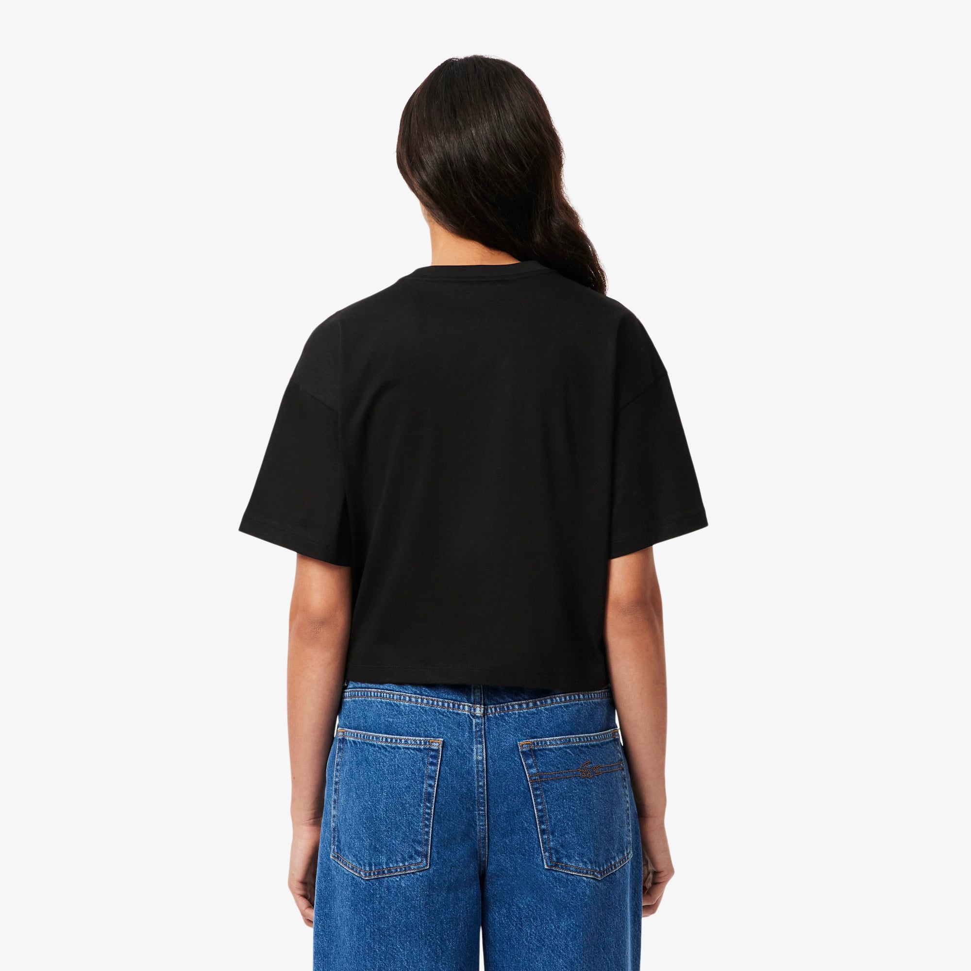 Lacoste Kadın Relaxed Fit Bisiklet Yaka Siyah T-Shirt