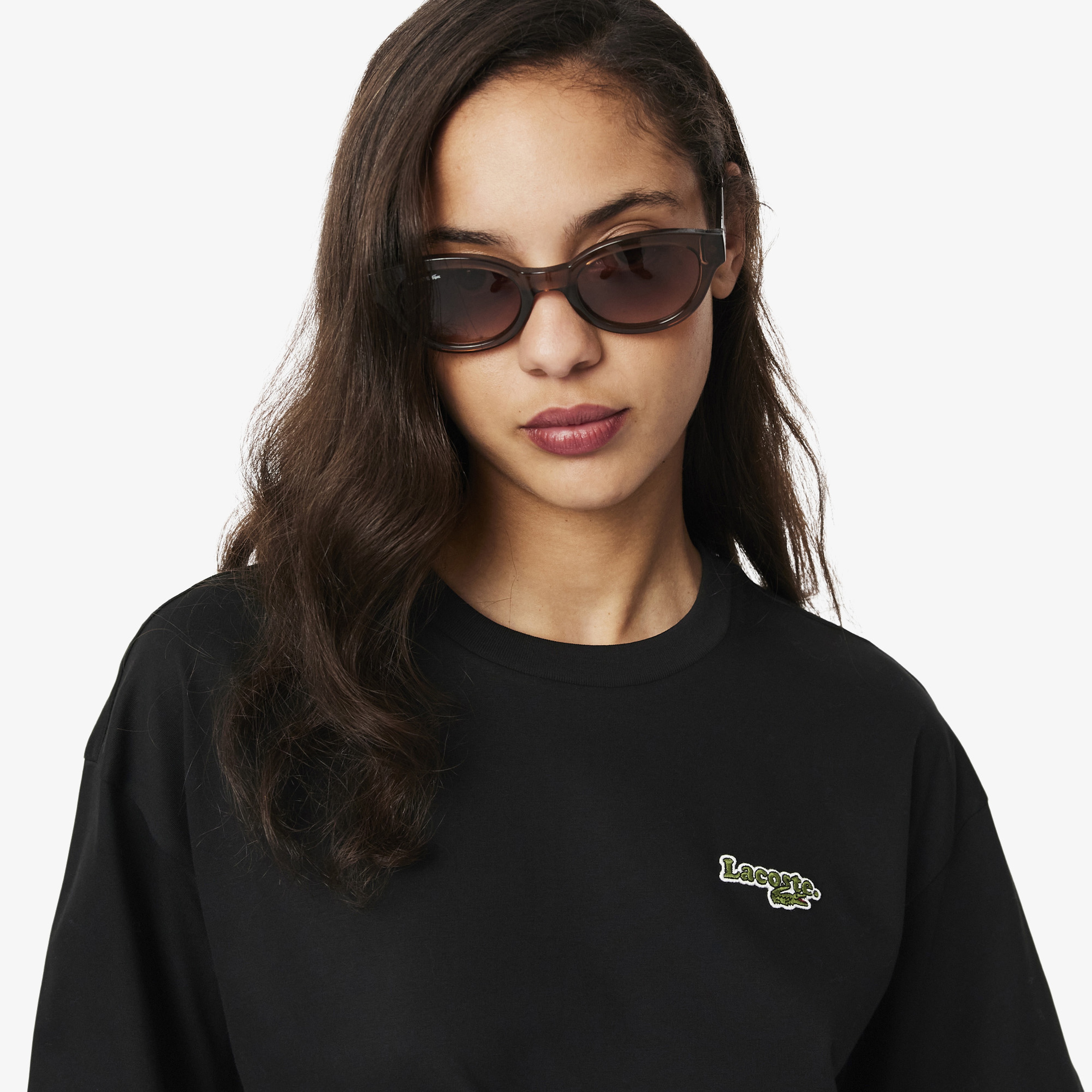Lacoste Kadın Relaxed Fit Bisiklet Yaka Siyah T-Shirt