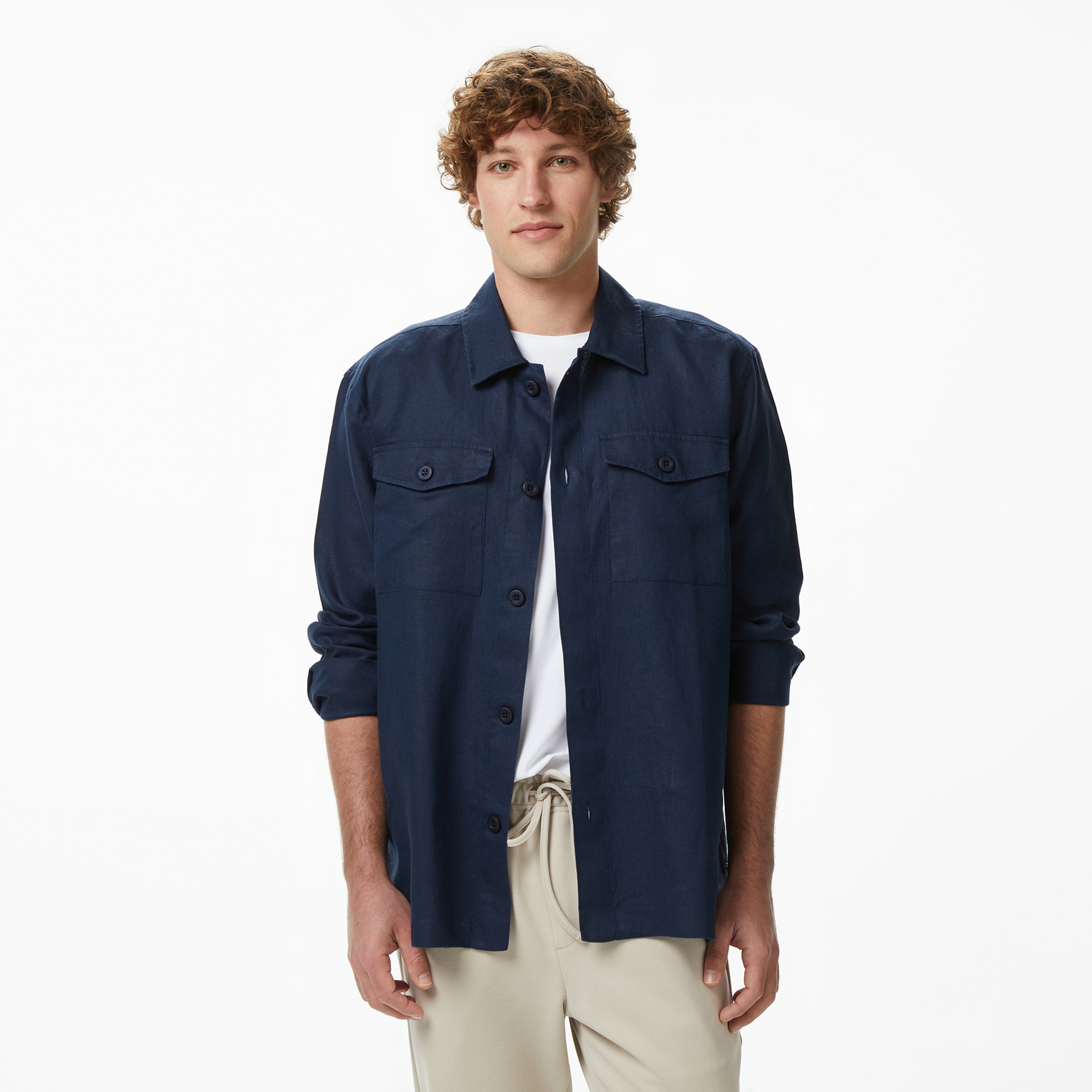 Nautica Erkek Lacivert Regular Fit Keten Gömlek