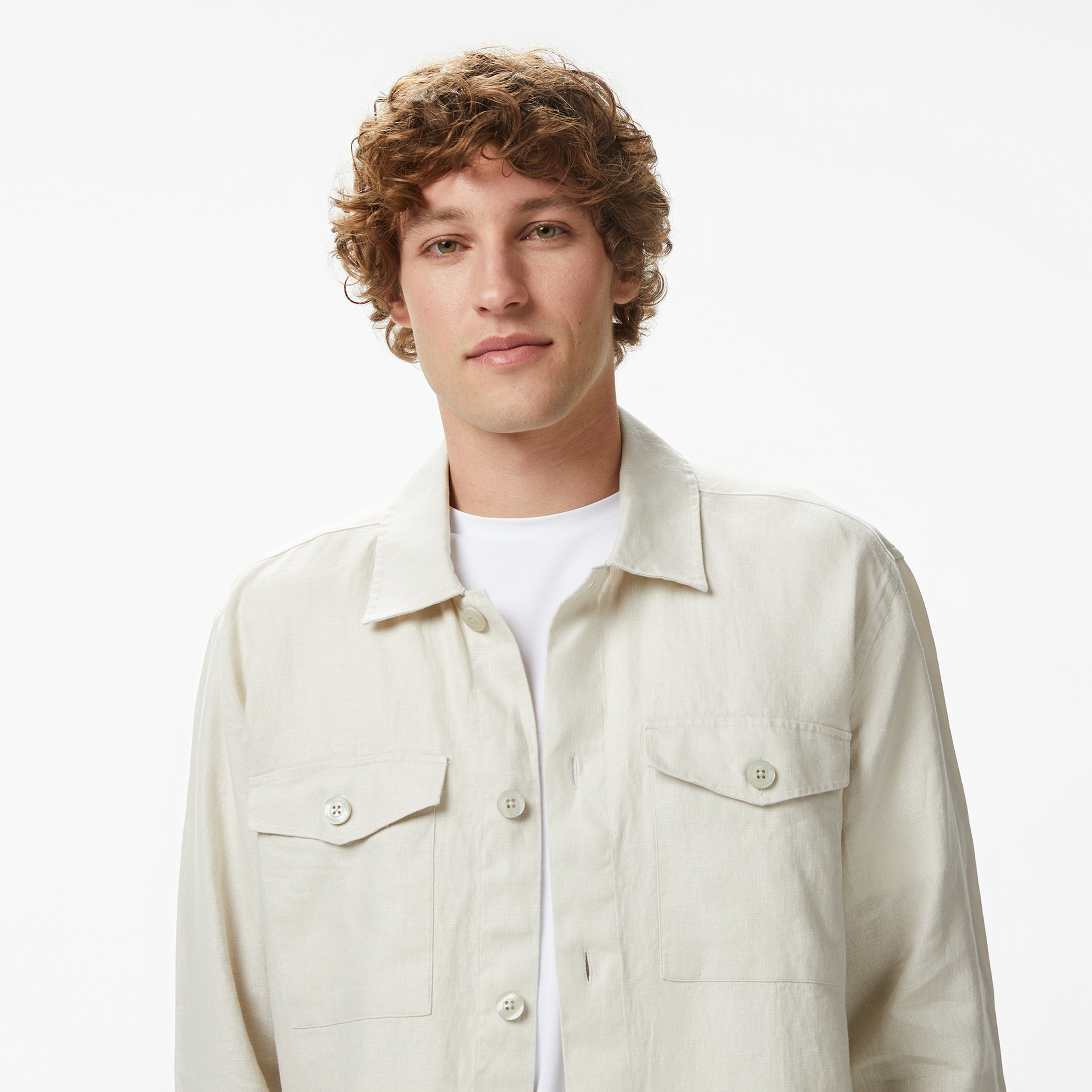 Nautica Erkek Krem Regular Fit Keten Gömlek