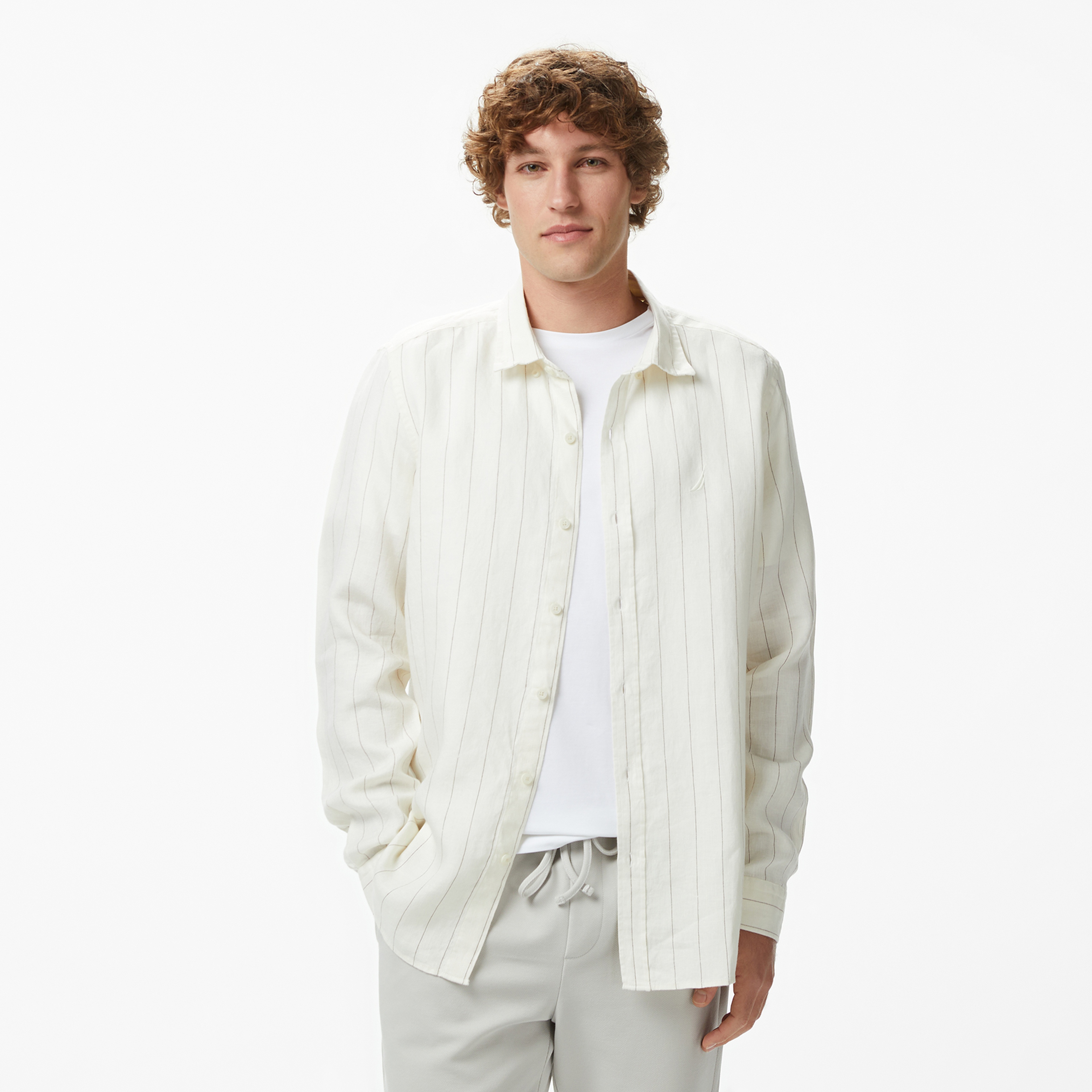 Nautica Erkek Krem Regular Fit Çizgili Gömlek