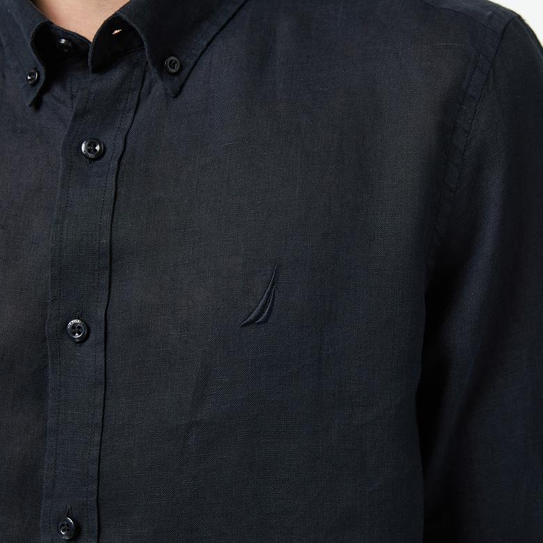 Nautica Erkek Siyah Regular Fit Keten Gömlek