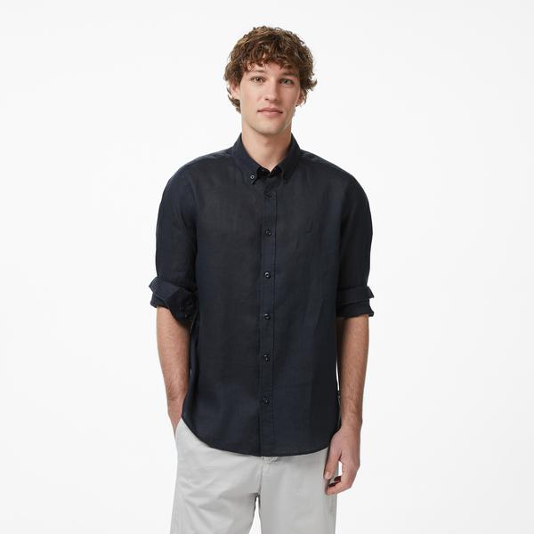 Nautica Erkek Siyah Regular Fit Keten Gömlek