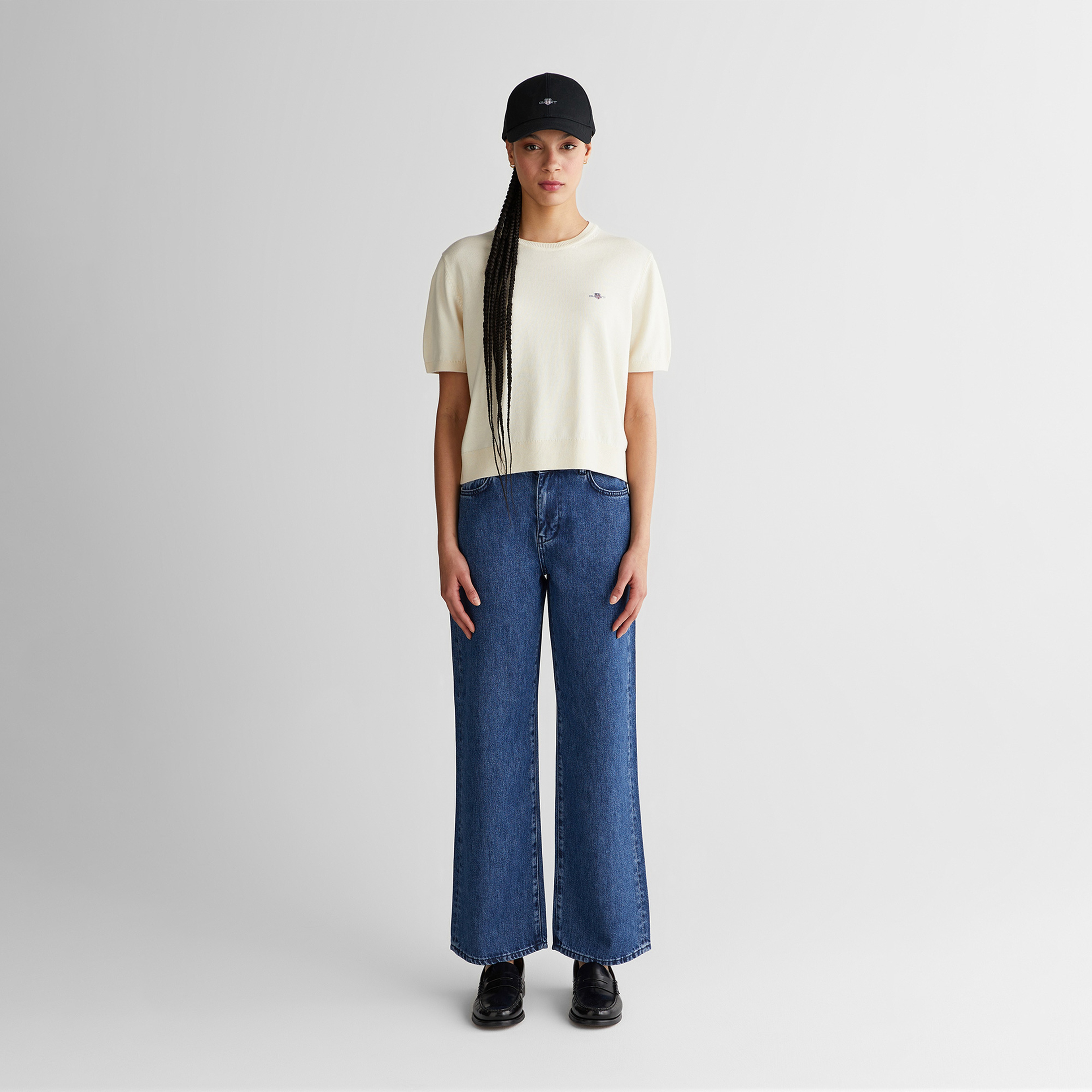GANT Kadın Beyaz Regular Fit Bisiklet Yaka Kısa Kollu Triko