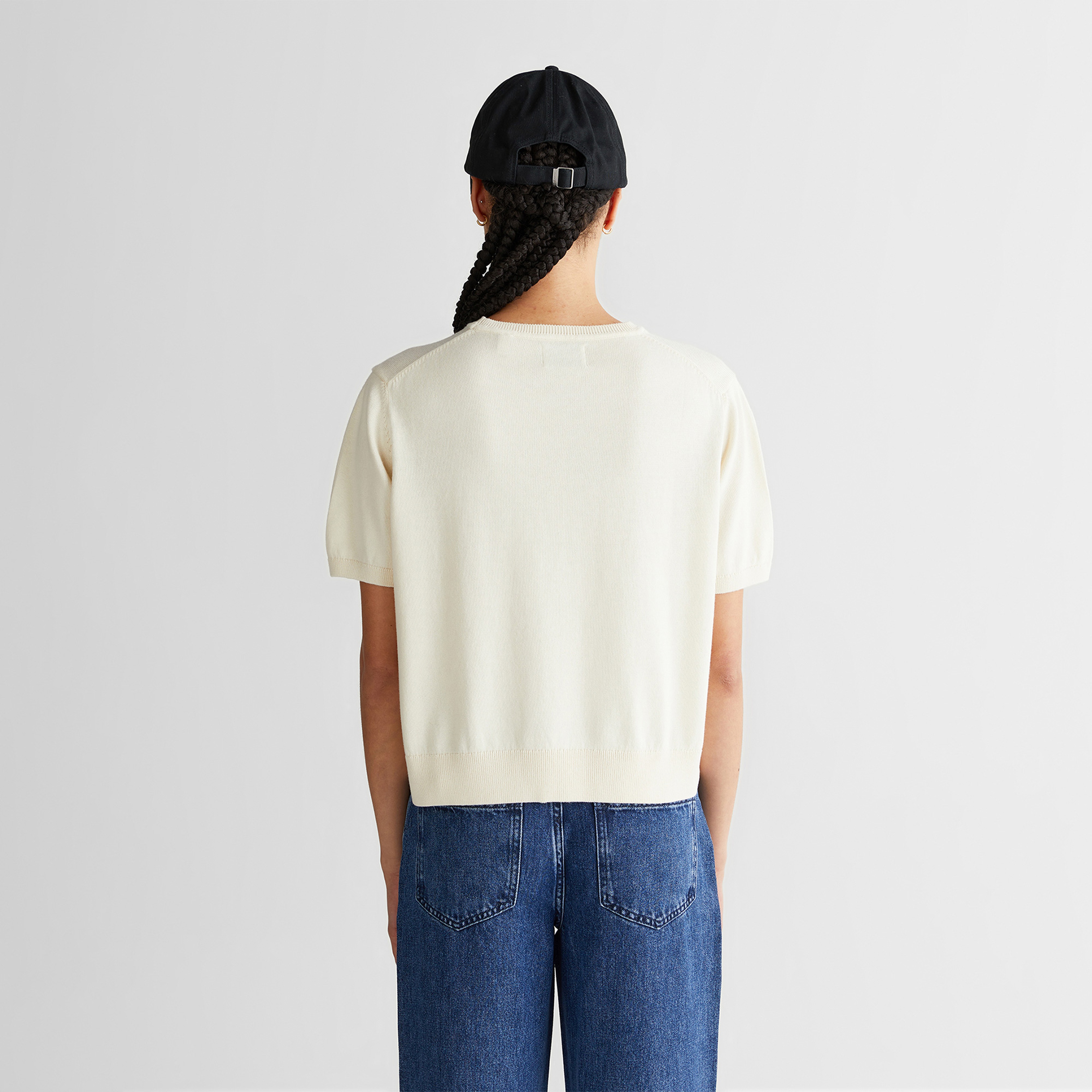 GANT Kadın Beyaz Regular Fit Bisiklet Yaka Kısa Kollu Triko