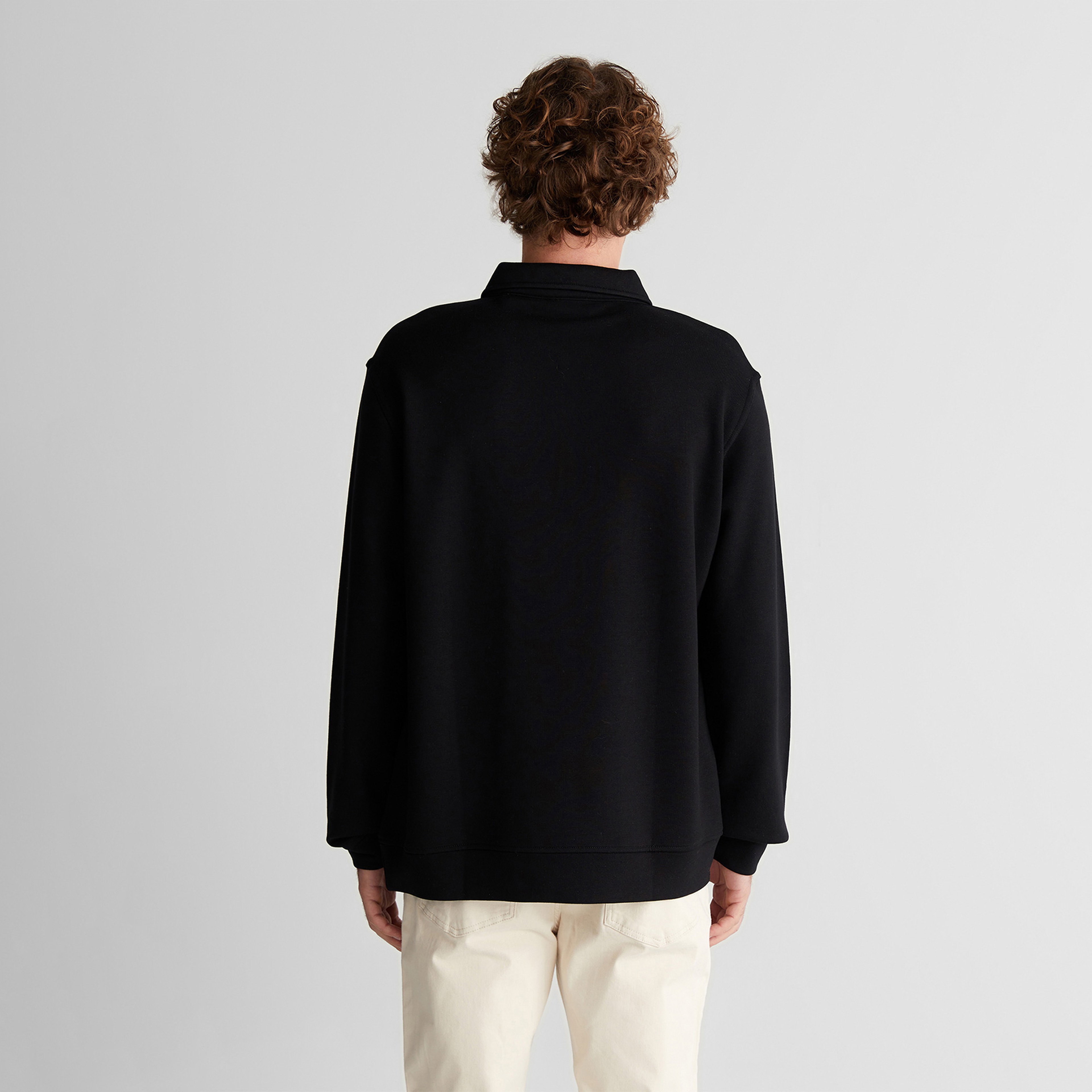 GANT Erkek Siyah Relaxed Fit Yarım Fermuarlı Logolu Sweatshirt