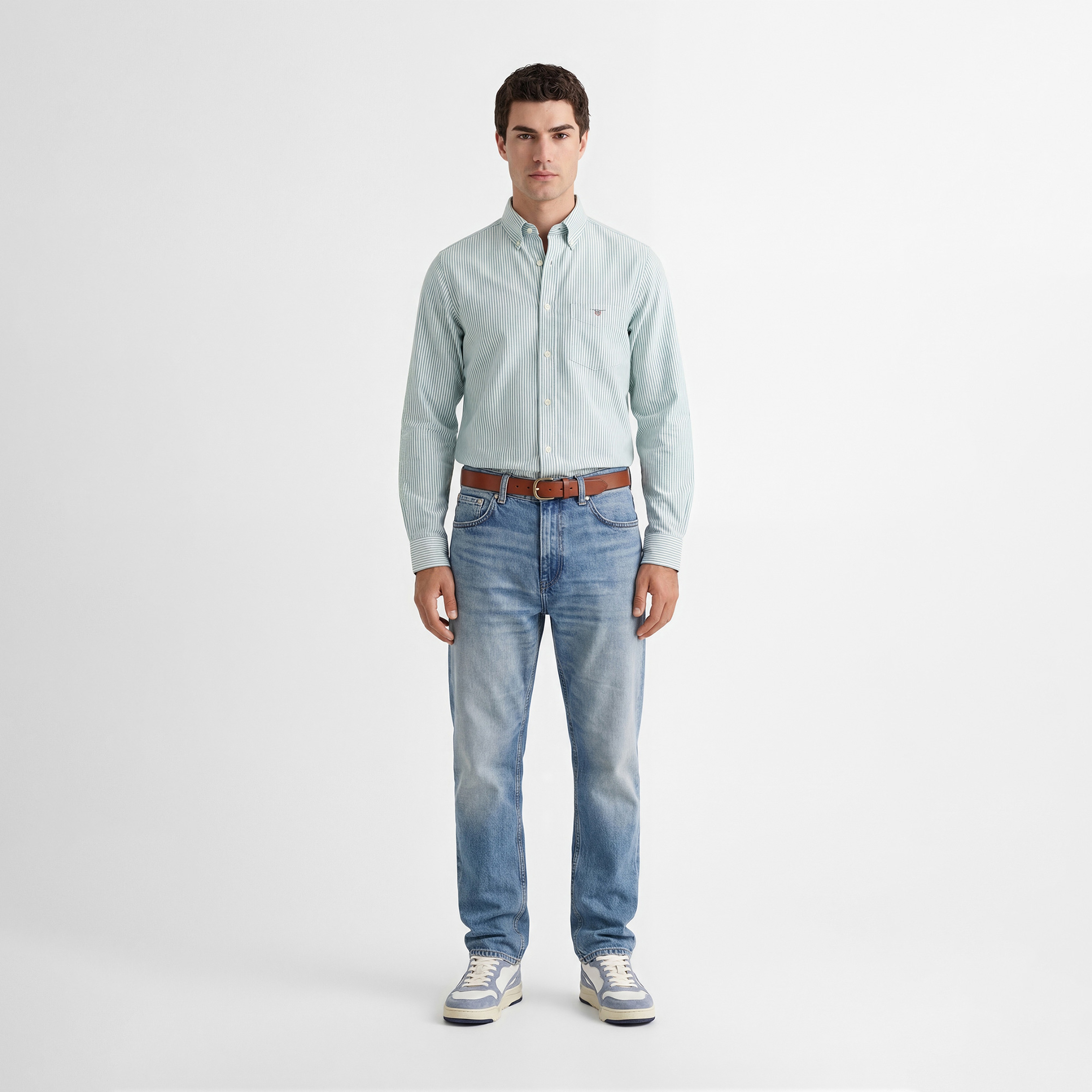 GANT Erkek Yeşil Regular Fit Çizgili Logolu Gömlek