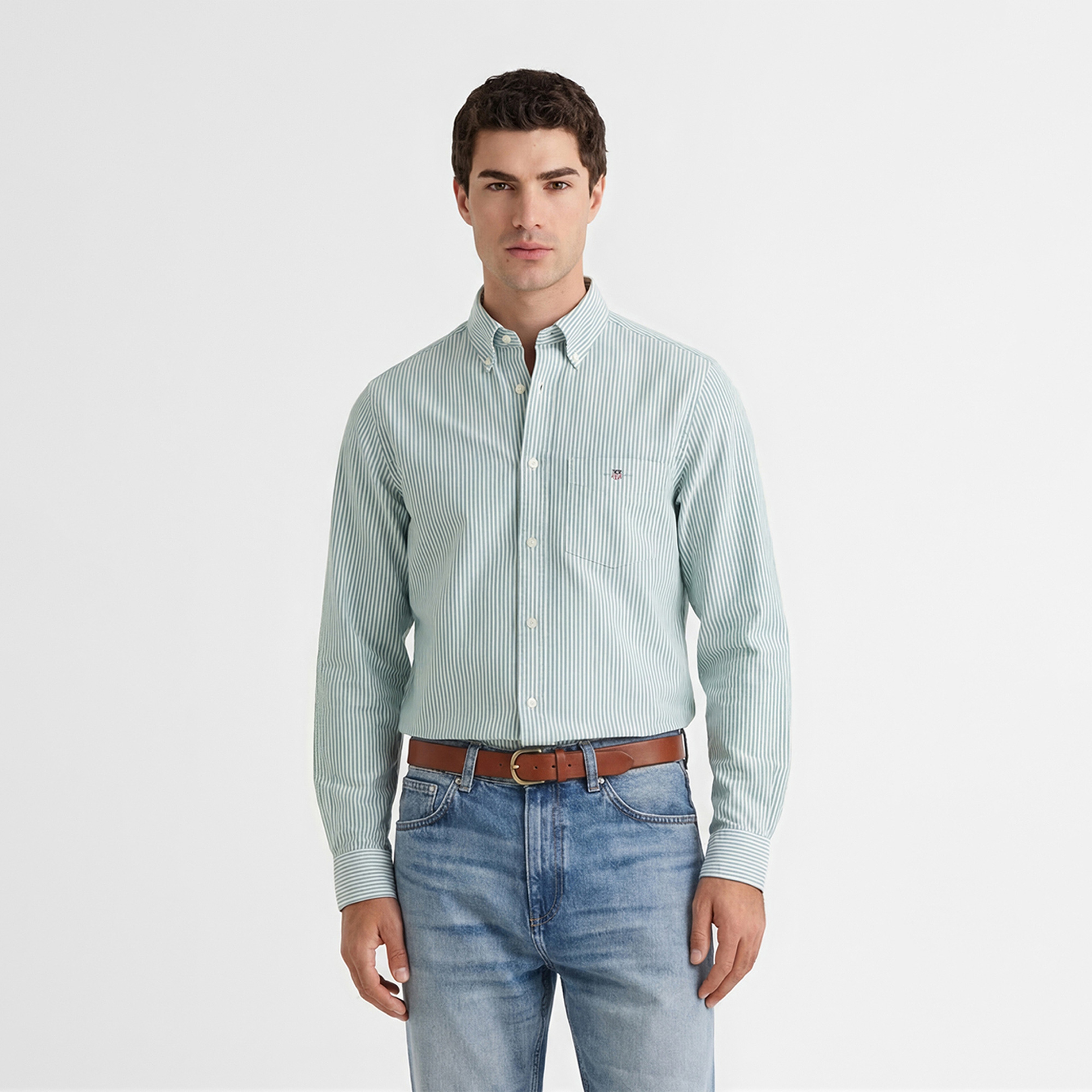 GANT Erkek Yeşil Regular Fit Çizgili Logolu Gömlek