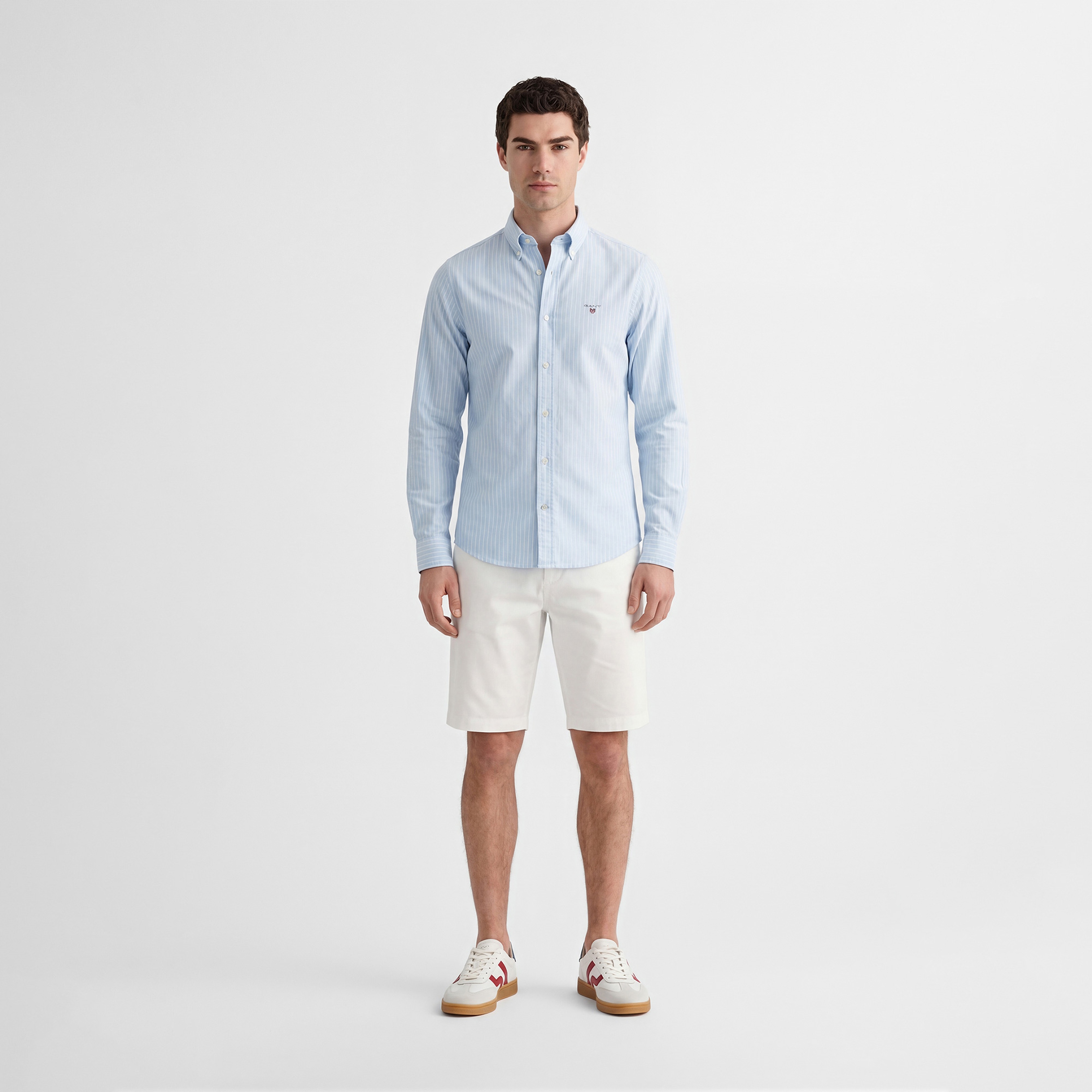 GANT Erkek Mavi Slim Fit Çizgili Logolu Gömlek