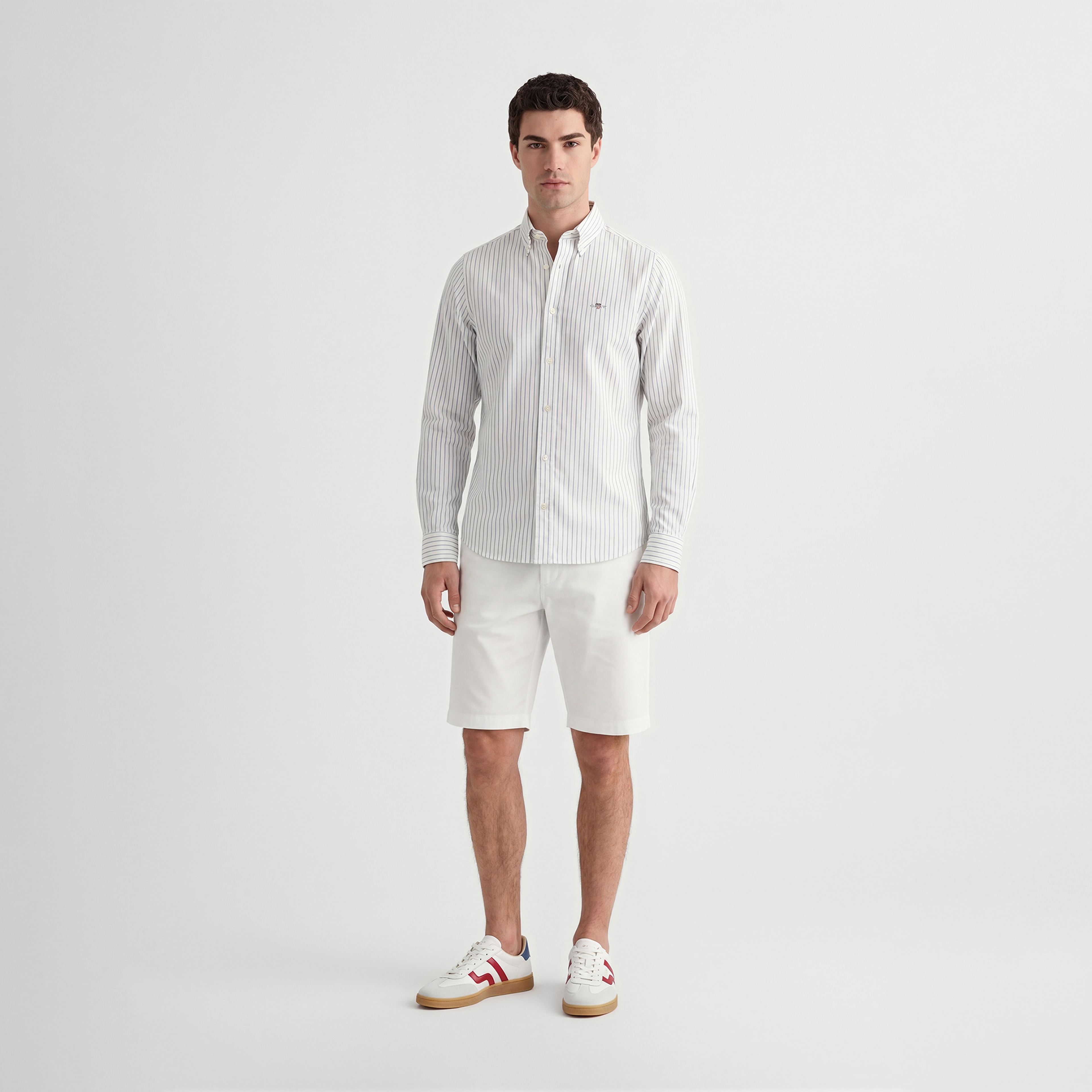 GANT Erkek Beyaz Slim Fit Çizgili Logolu Gömlek
