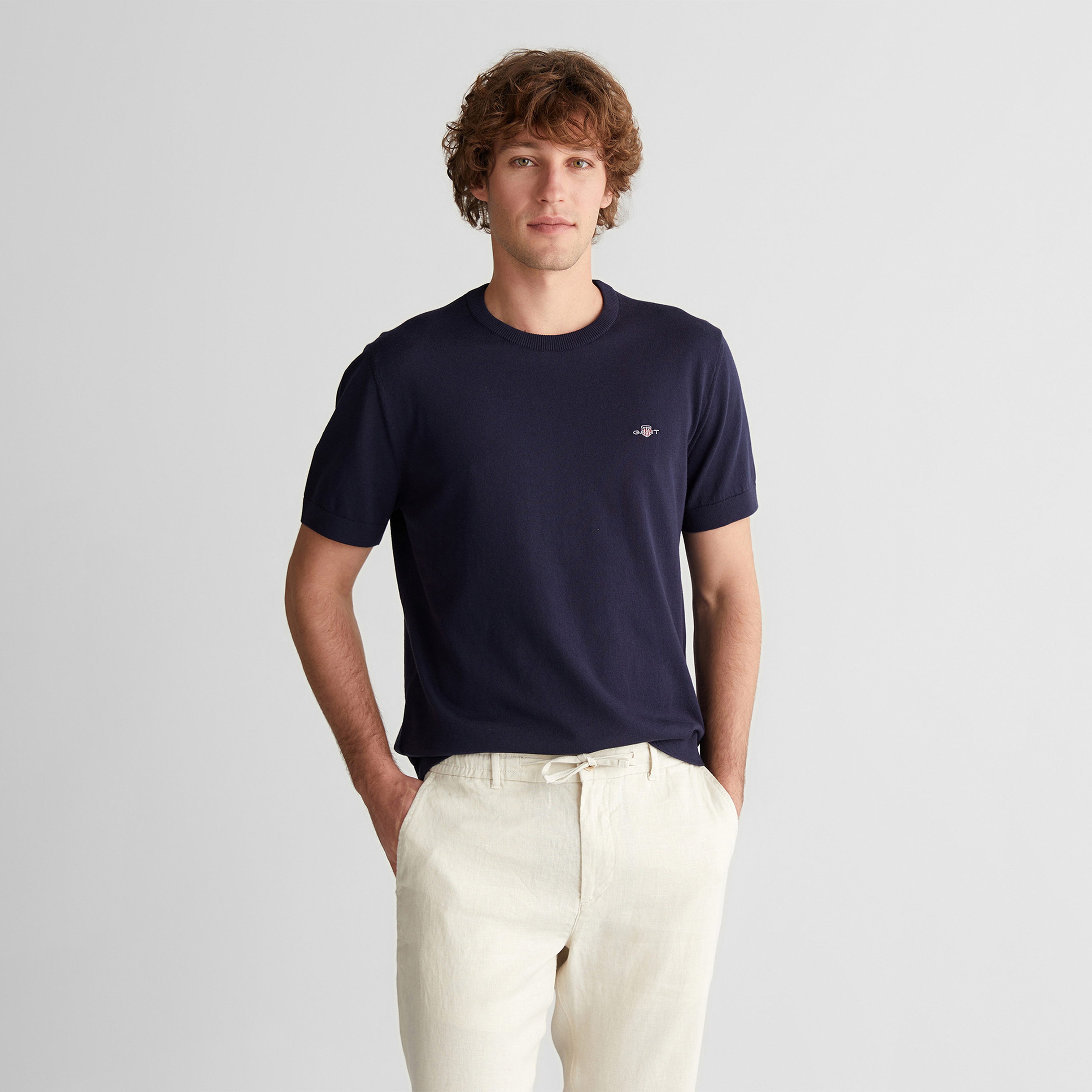 GANT Erkek Lacivert Regular Fit Bisiklet Yaka Kısa Kollu T-Shirt