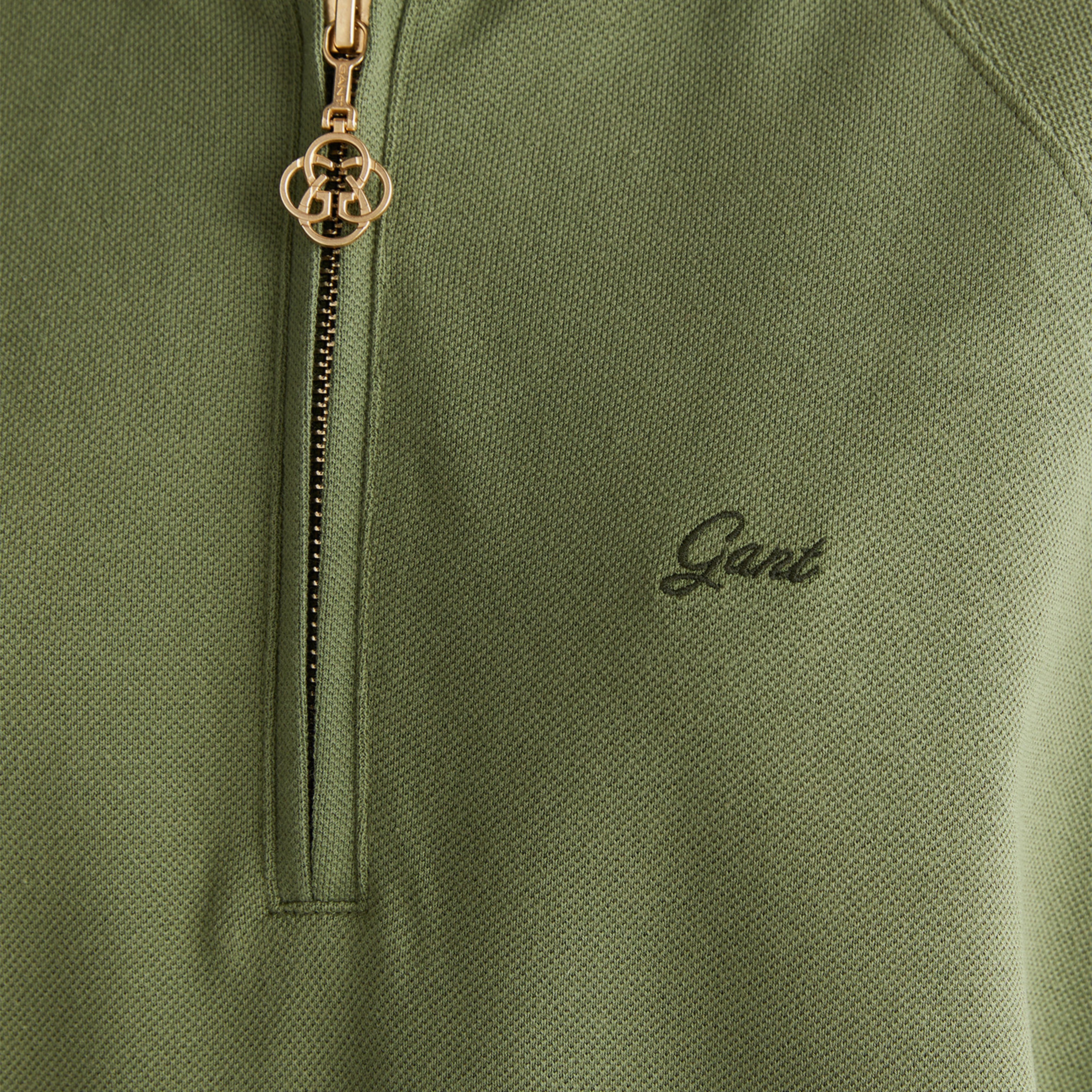 GANT Kadın Yeşil Regular Fit Yarım Fermuarlı Polo Yaka T-Shirt