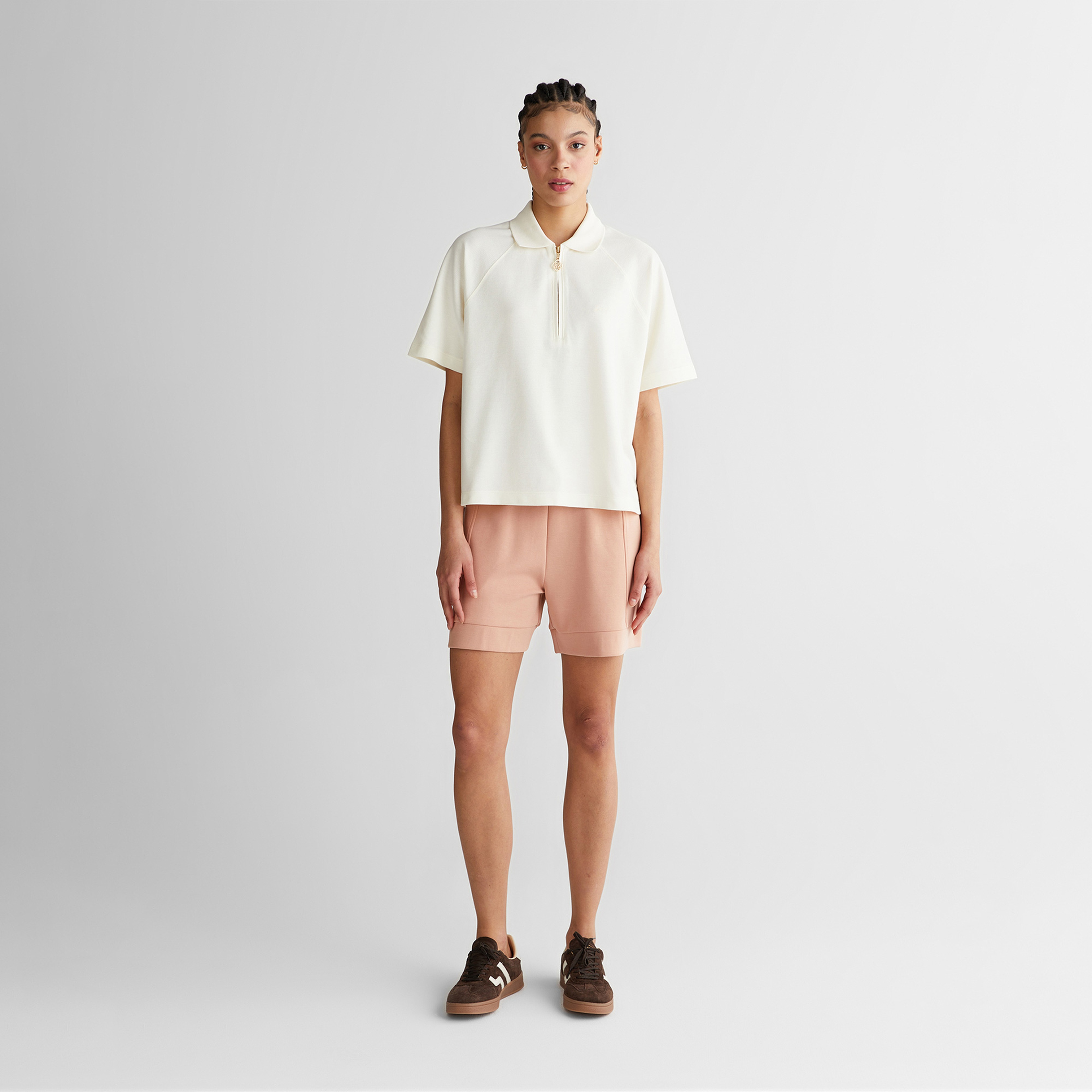 GANT Kadın Krem Regular Fit Yarım Fermuarlı Polo Yaka T-Shirt