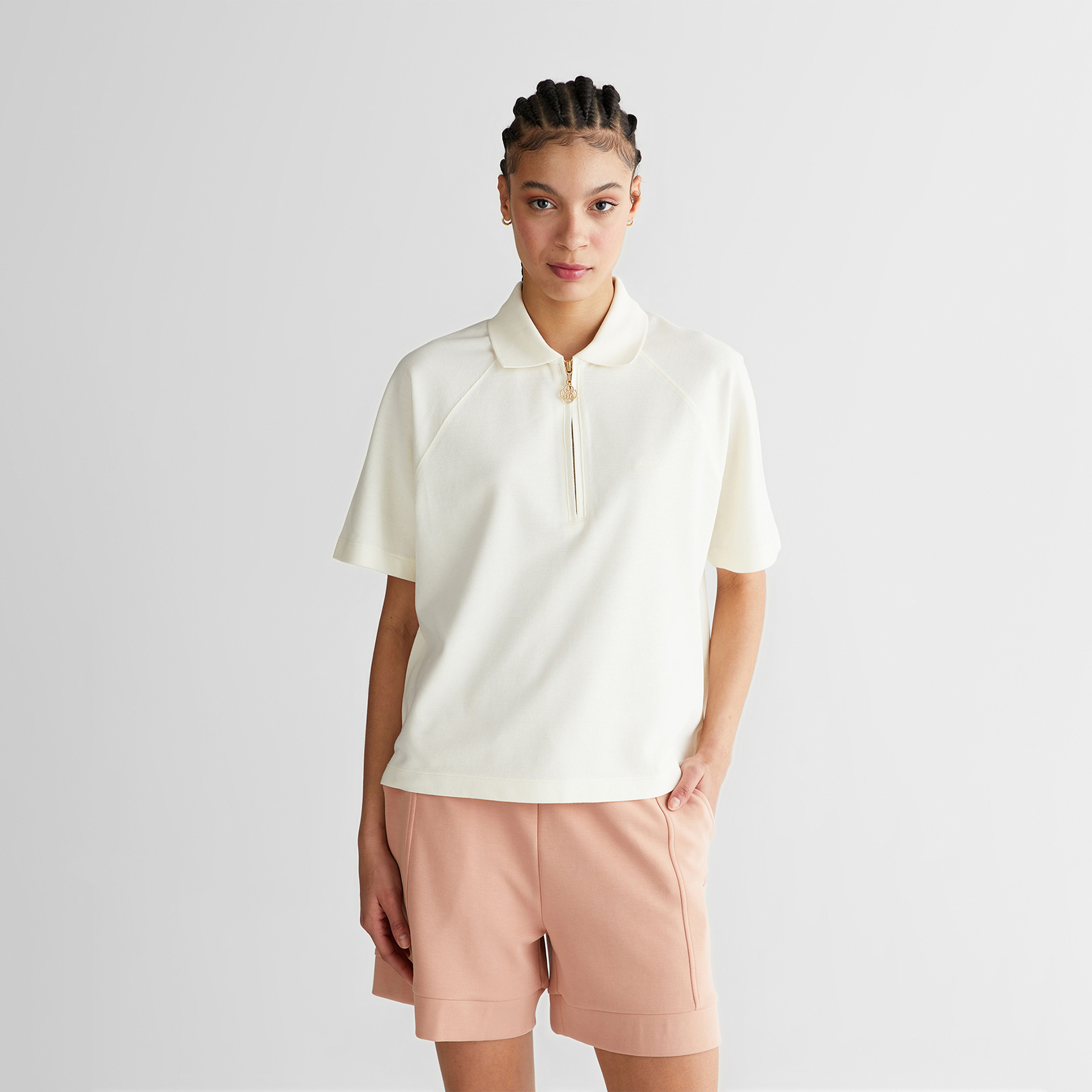 GANT Kadın Krem Regular Fit Yarım Fermuarlı Polo Yaka T-Shirt