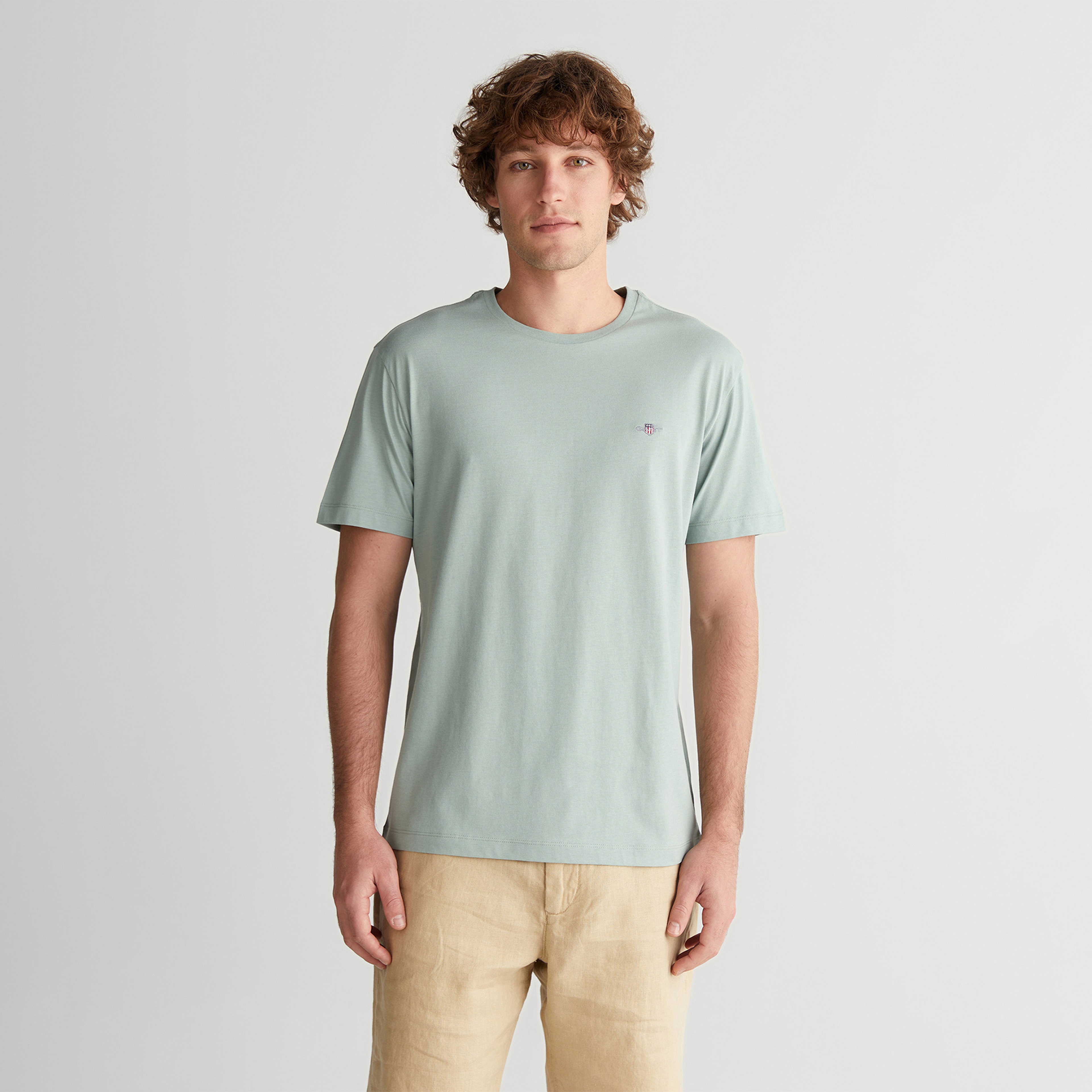 GANT Erkek Yeşil Bisiklet Yaka Regular Fit Logolu T-Shirt