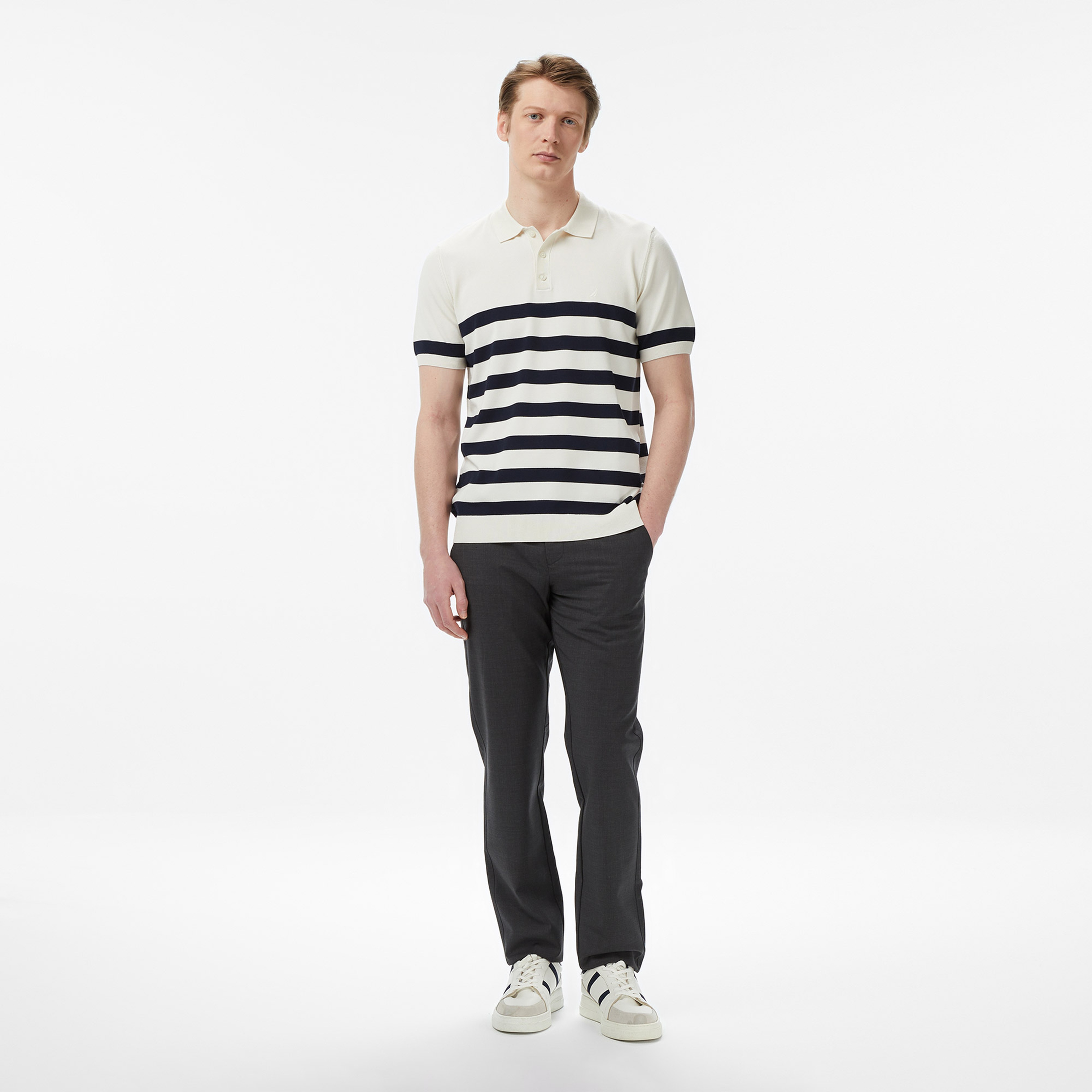 Nautica Erkek Krem Regular Fit Kısa Kollu Triko