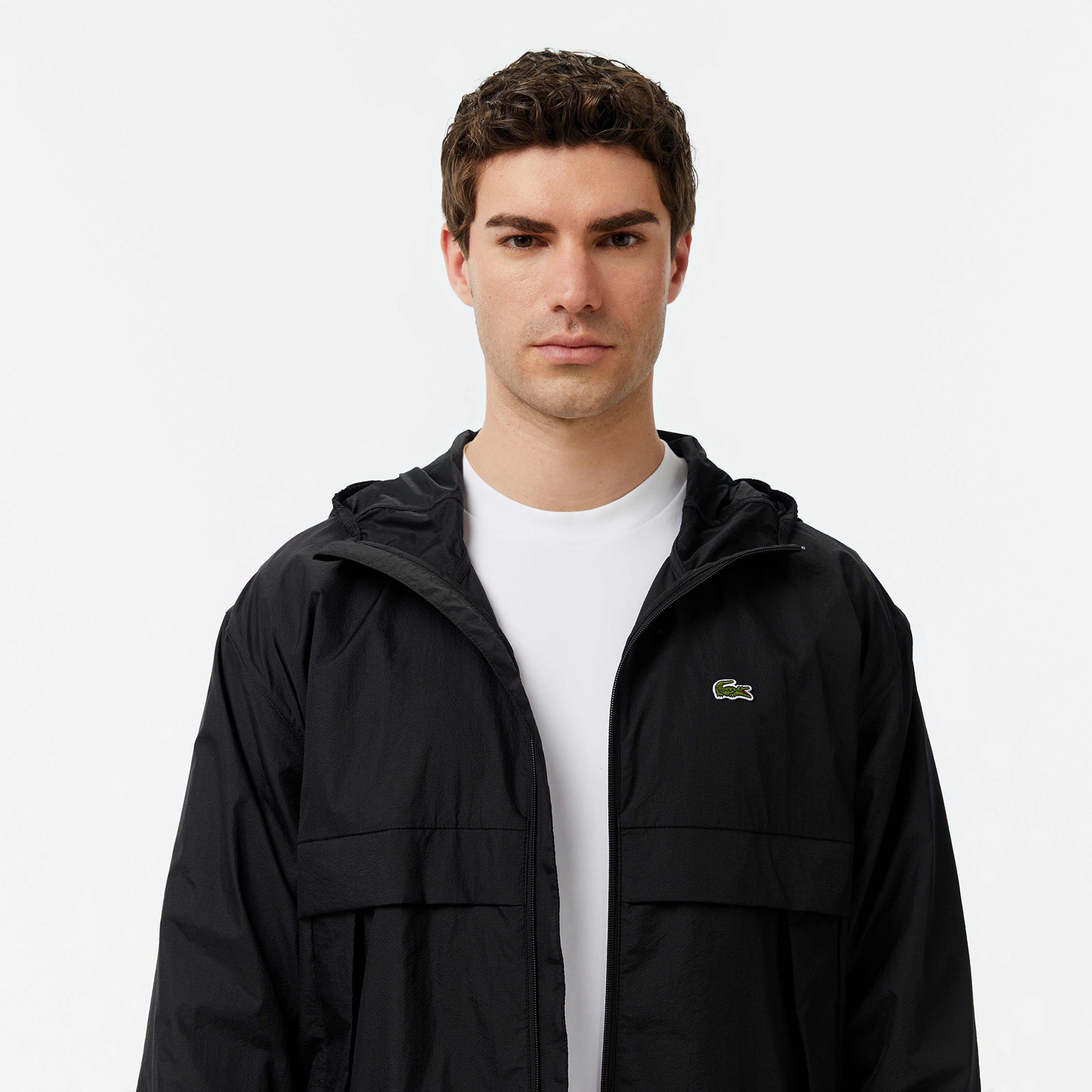 Lacoste Erkek Kapüşonlu Siyah Yağmurluk