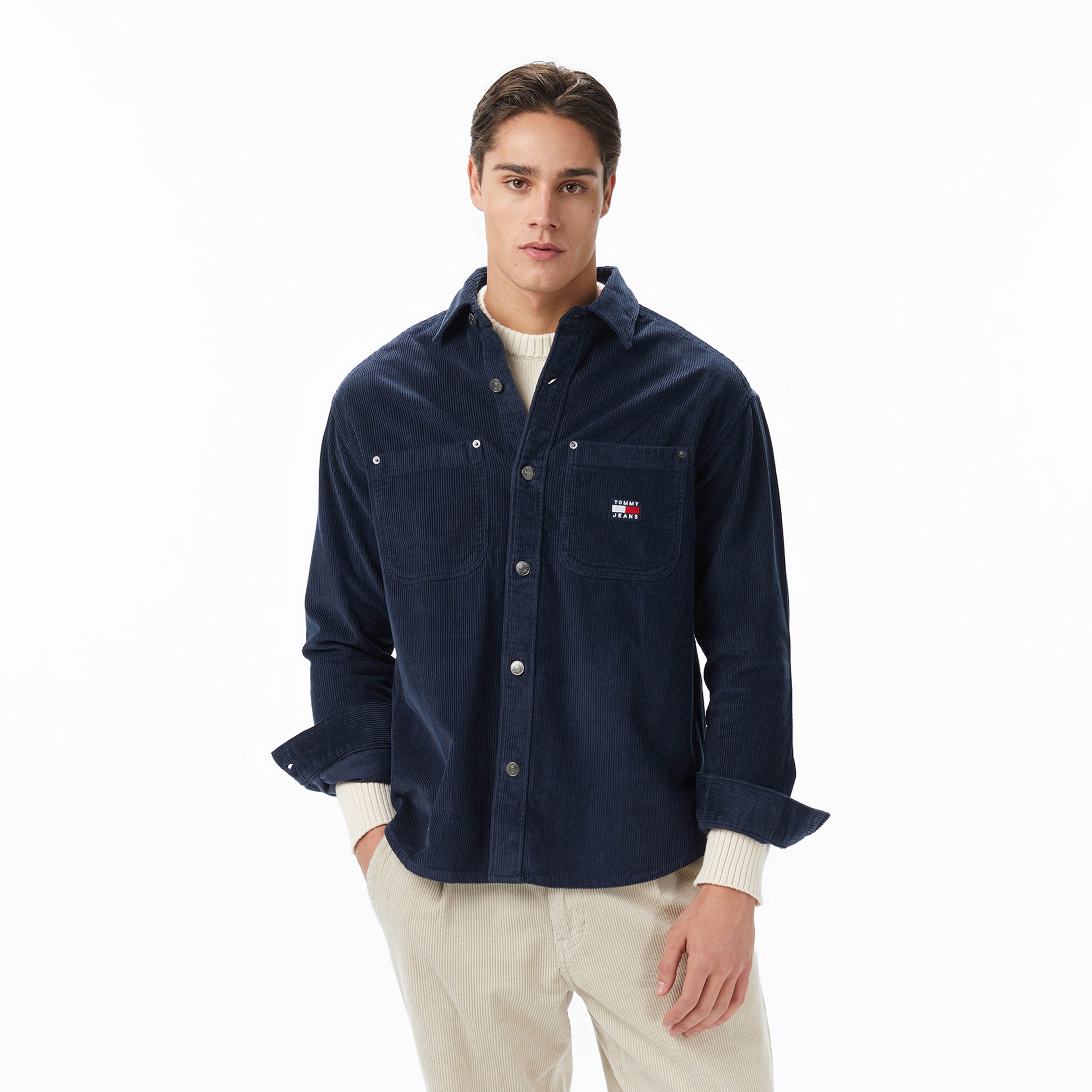 Tommy Hilfiger Washed Corduroy Erkek Lacivert Gömlek