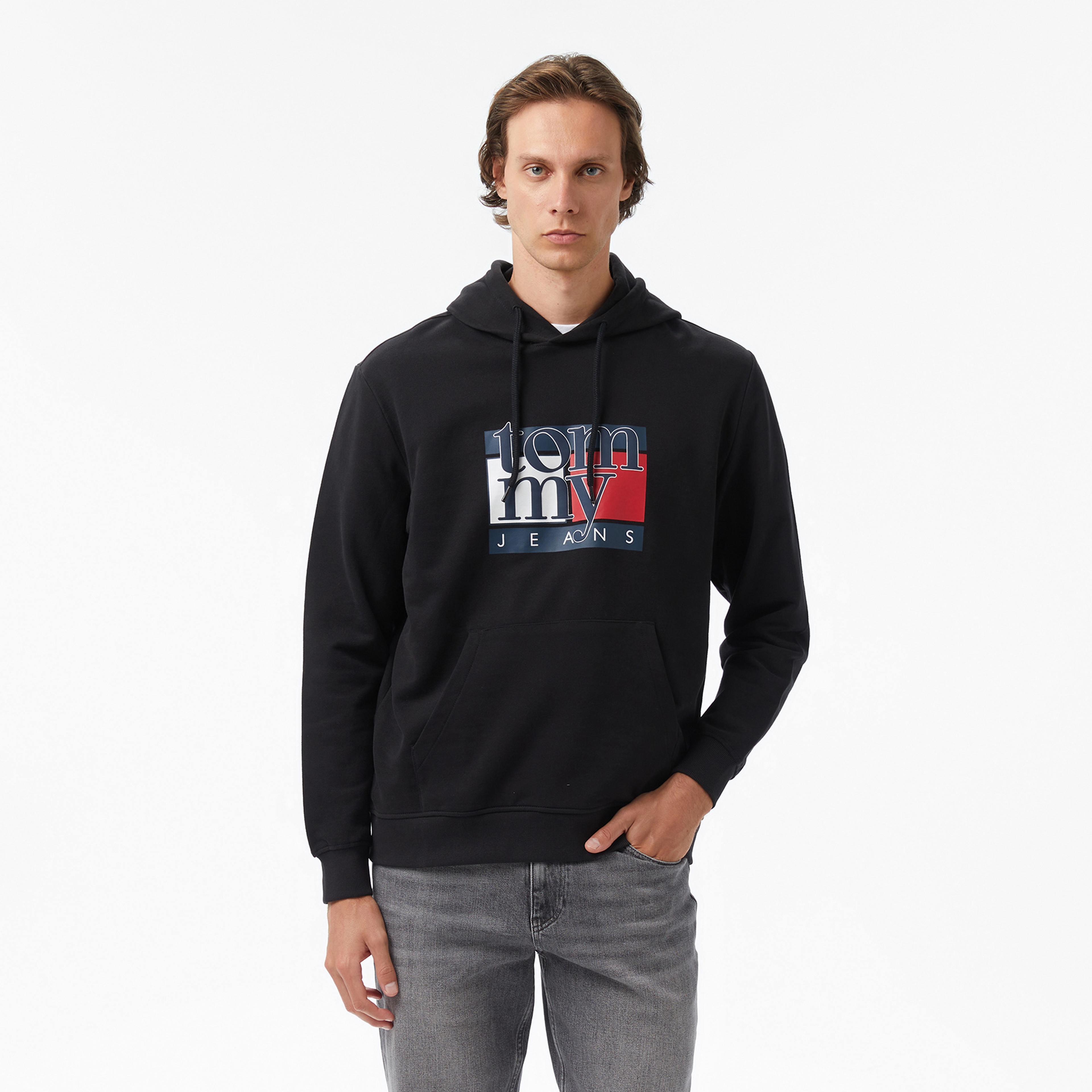 Tommy Hilfiger Twist Flag Erkek Siyah Hoodie