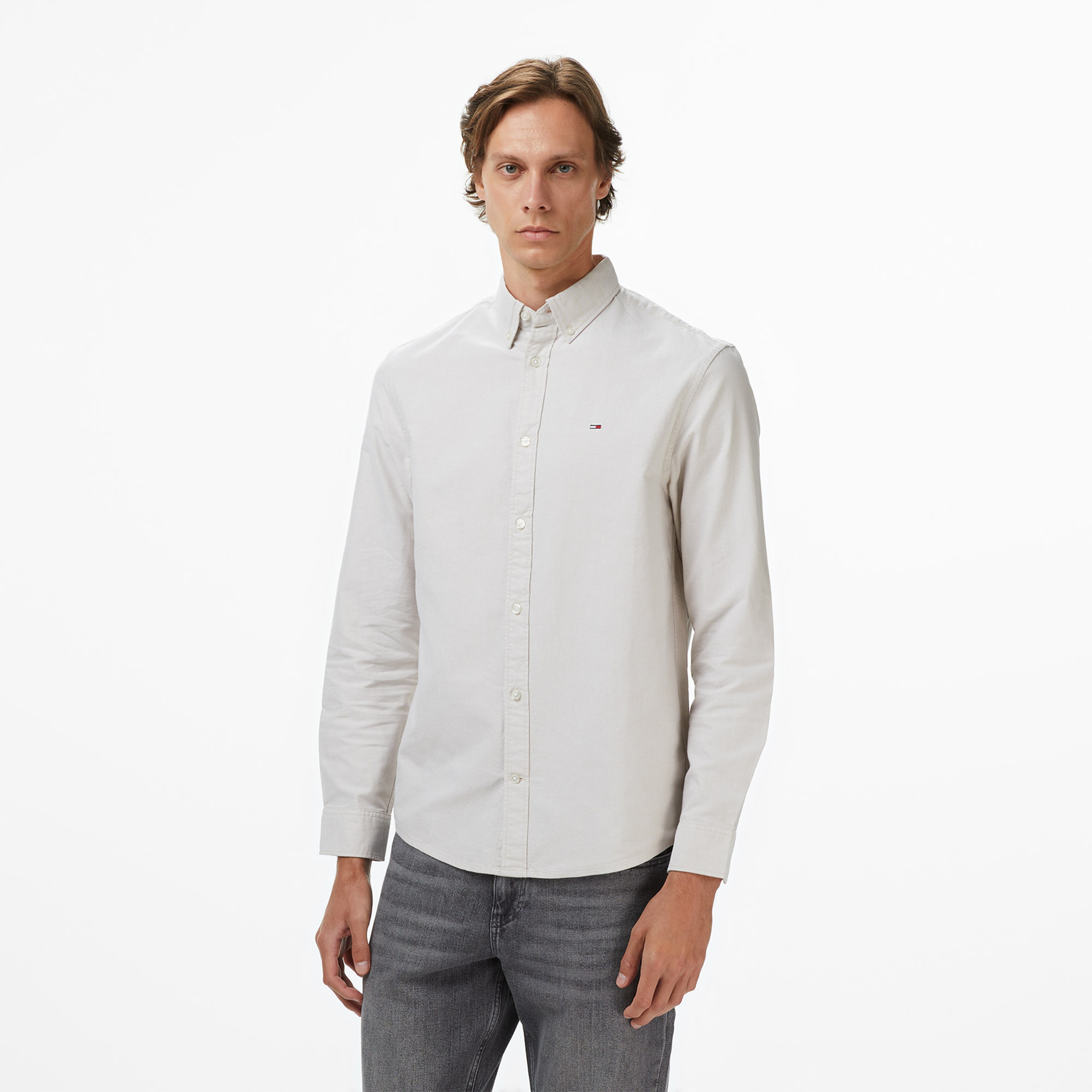 Tommy Jeans Regular Oxford Erkek Gri Gömlek