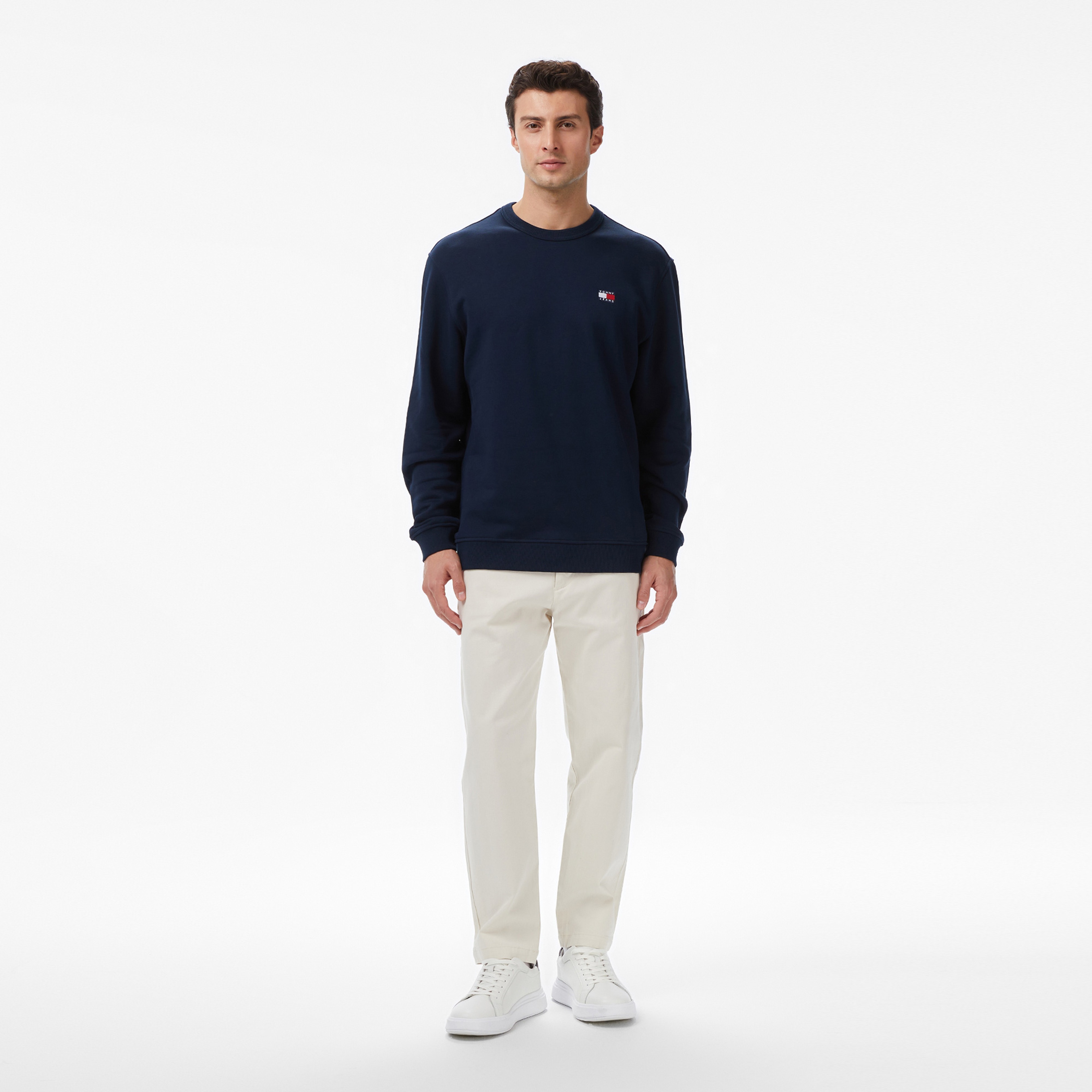 Tommy Jeans Regular Badge Erkek Mavi Sweatshirt
