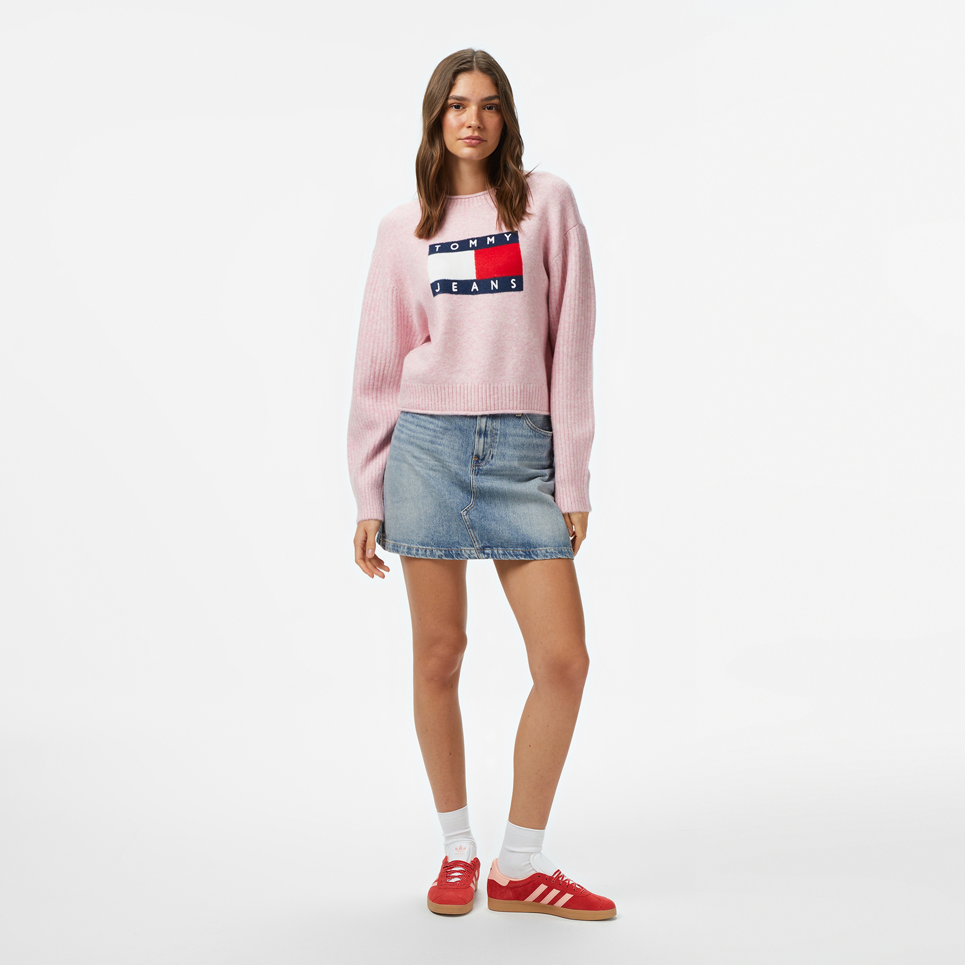 Tommy Jeans Melange Flag Kadın Pembe Kazak