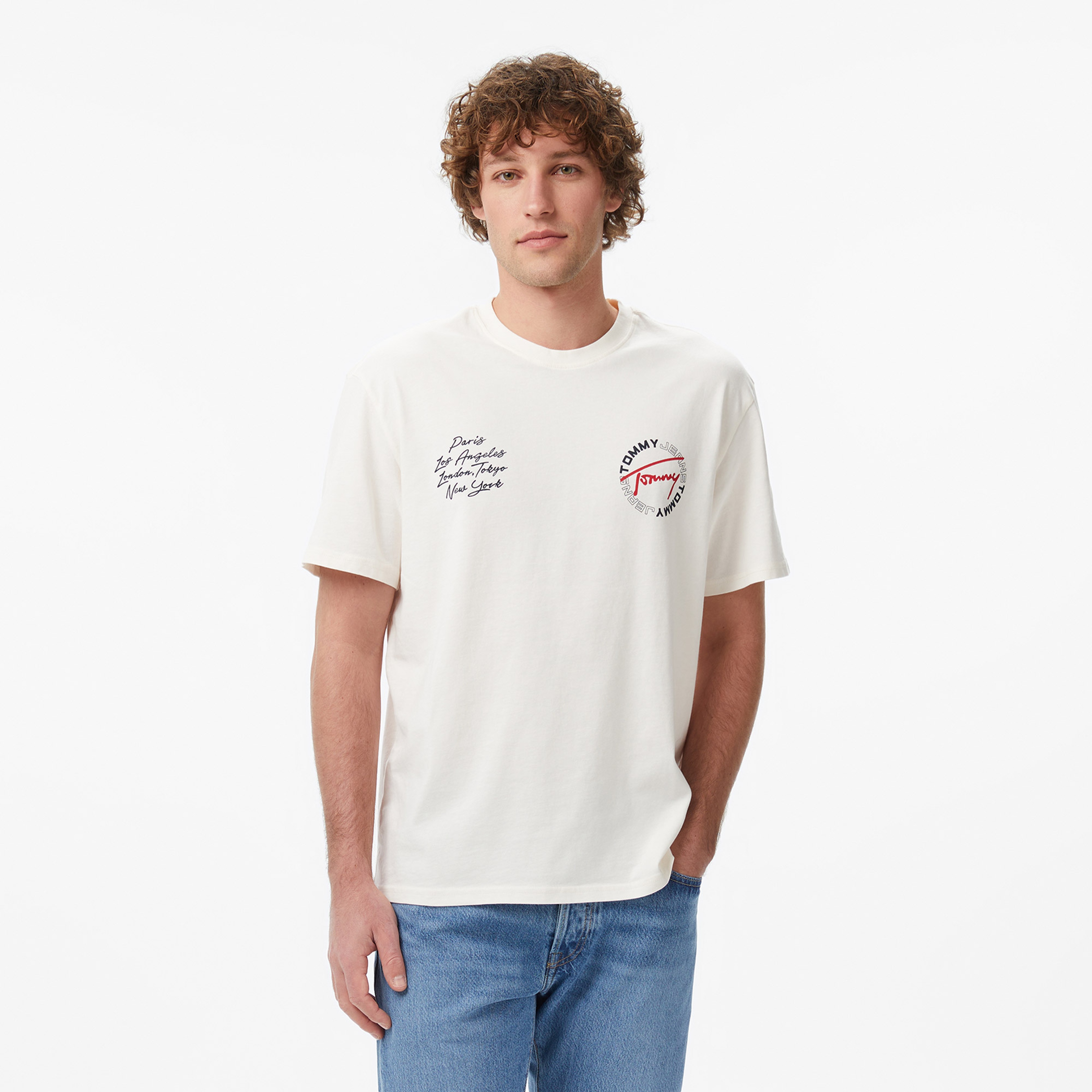 Tommy Hilfiger Relaxed Sign Circle Erkek Beyaz T-Shirt