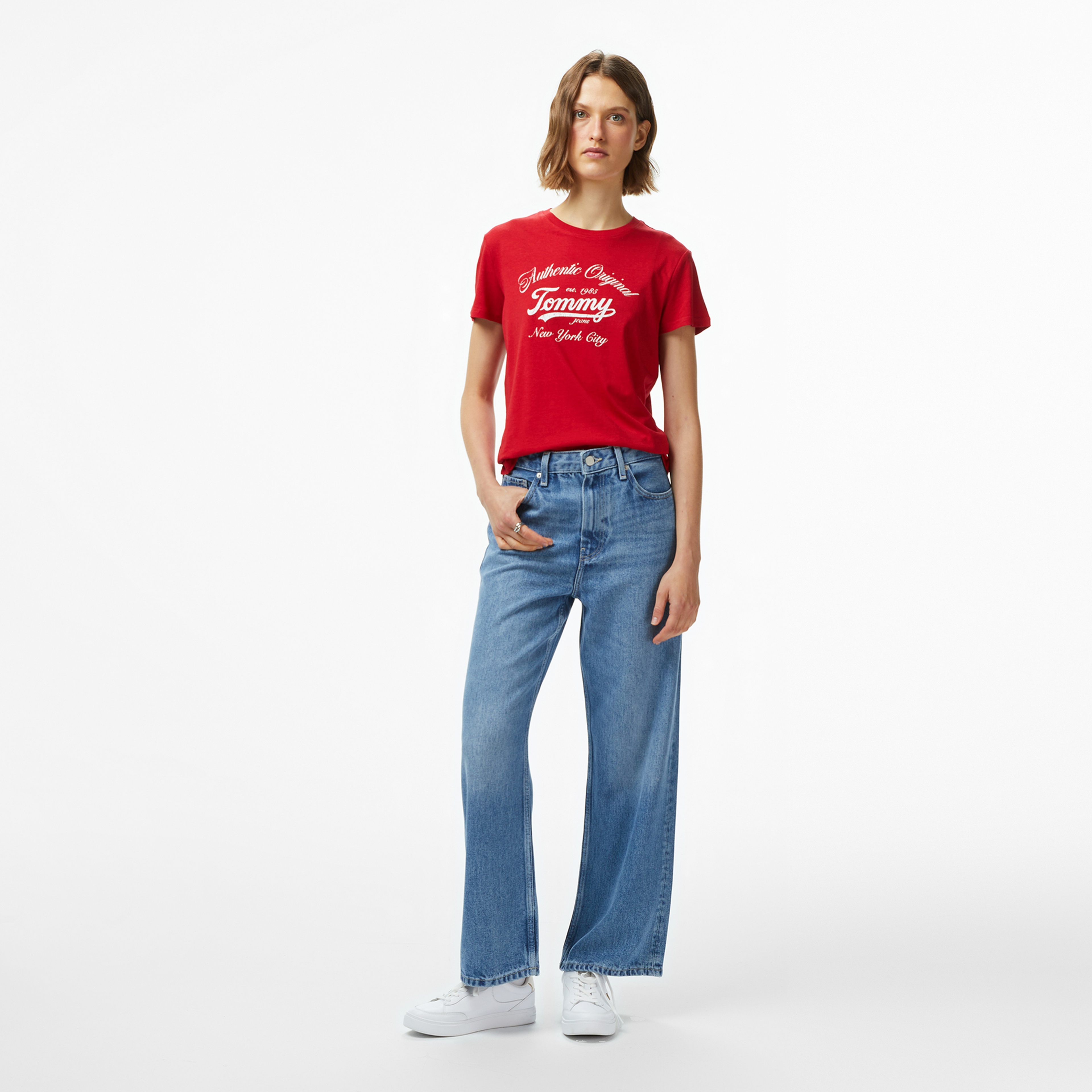 Tommy Hilfiger Essential Logo 1 Kadın Kırmızı T-Shirt