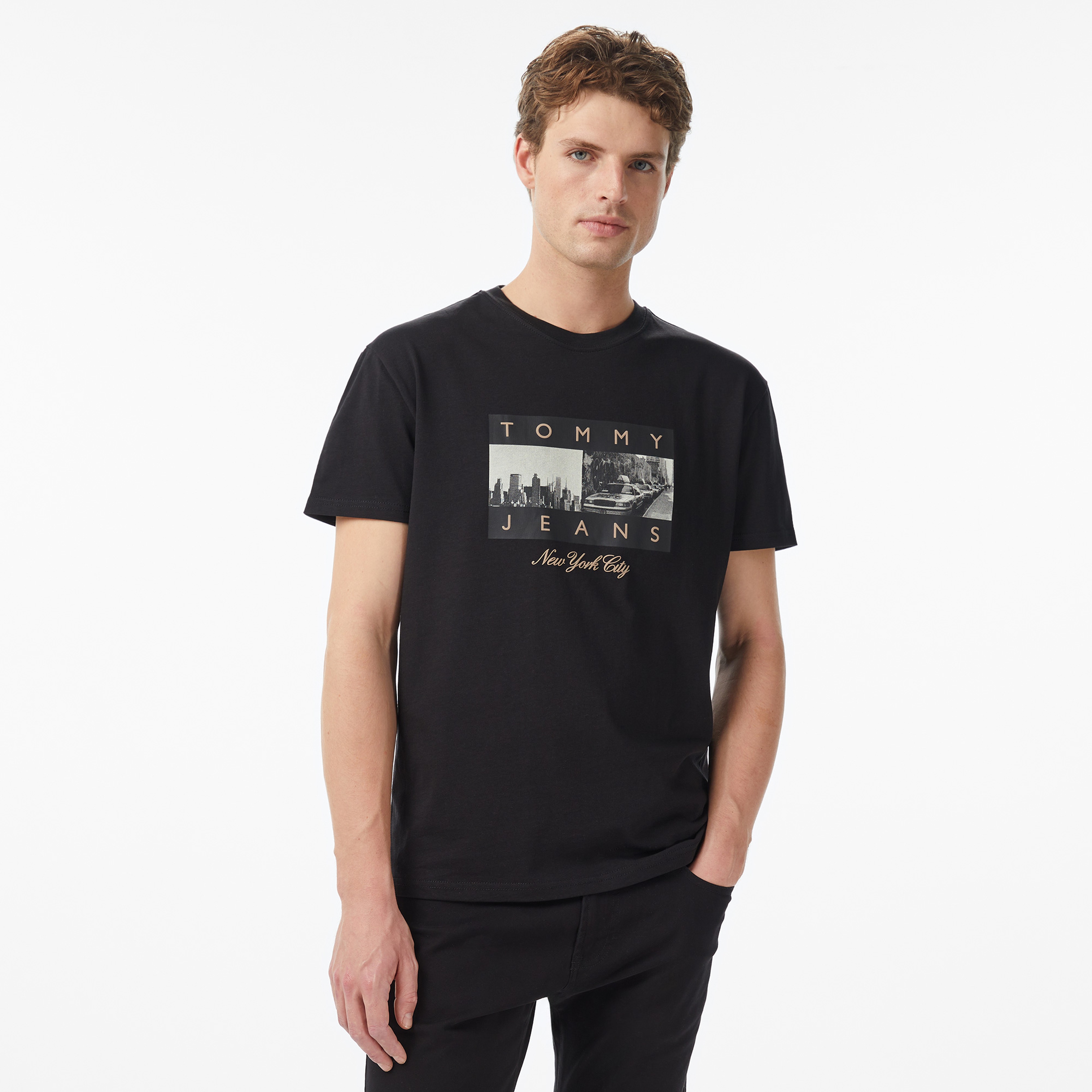 Tommy Jeans Regular Photo Flag Erkek Siyah T-Shirt