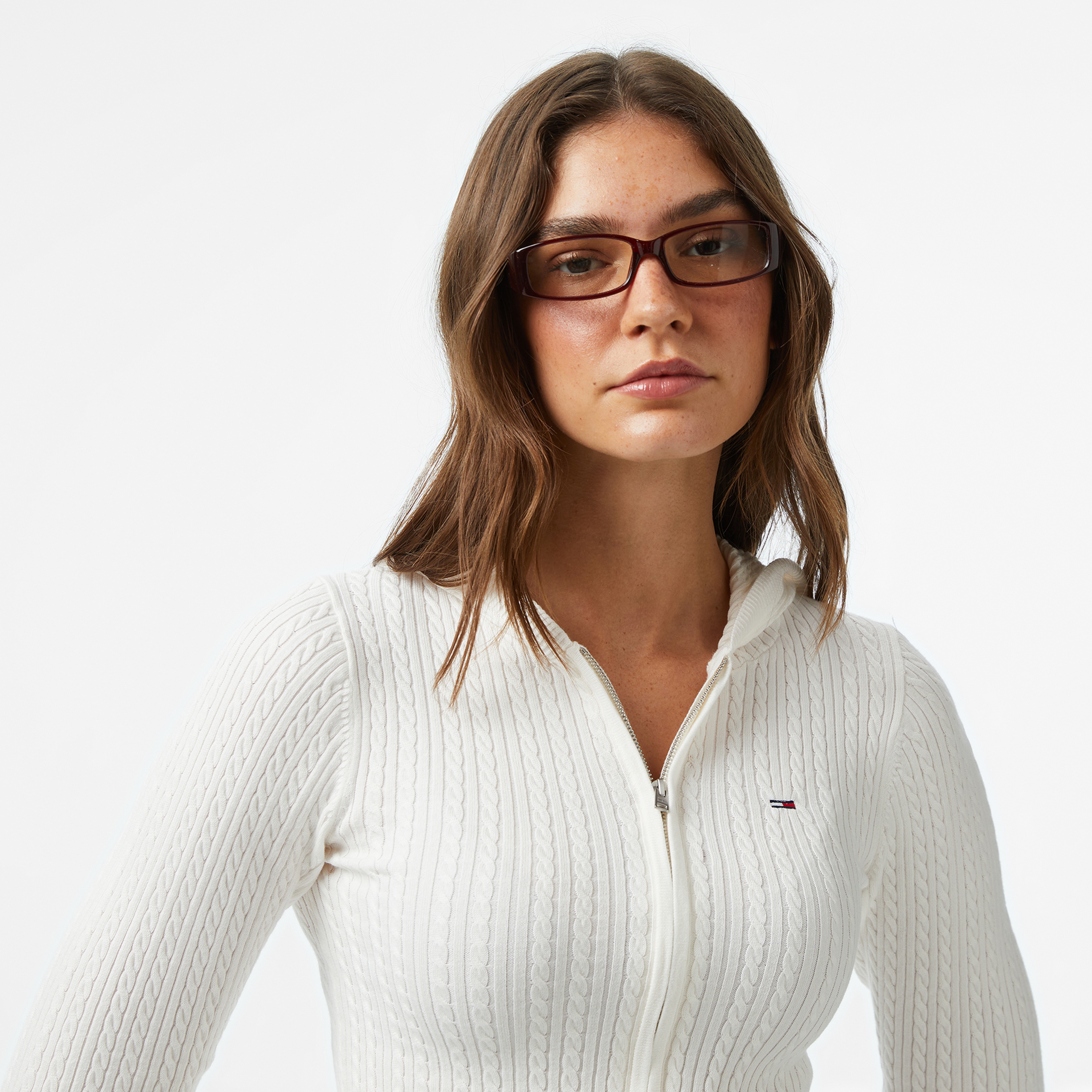 Tommy Jeans Essential Cardi Kadın Fermuarlı Beyaz Hırka