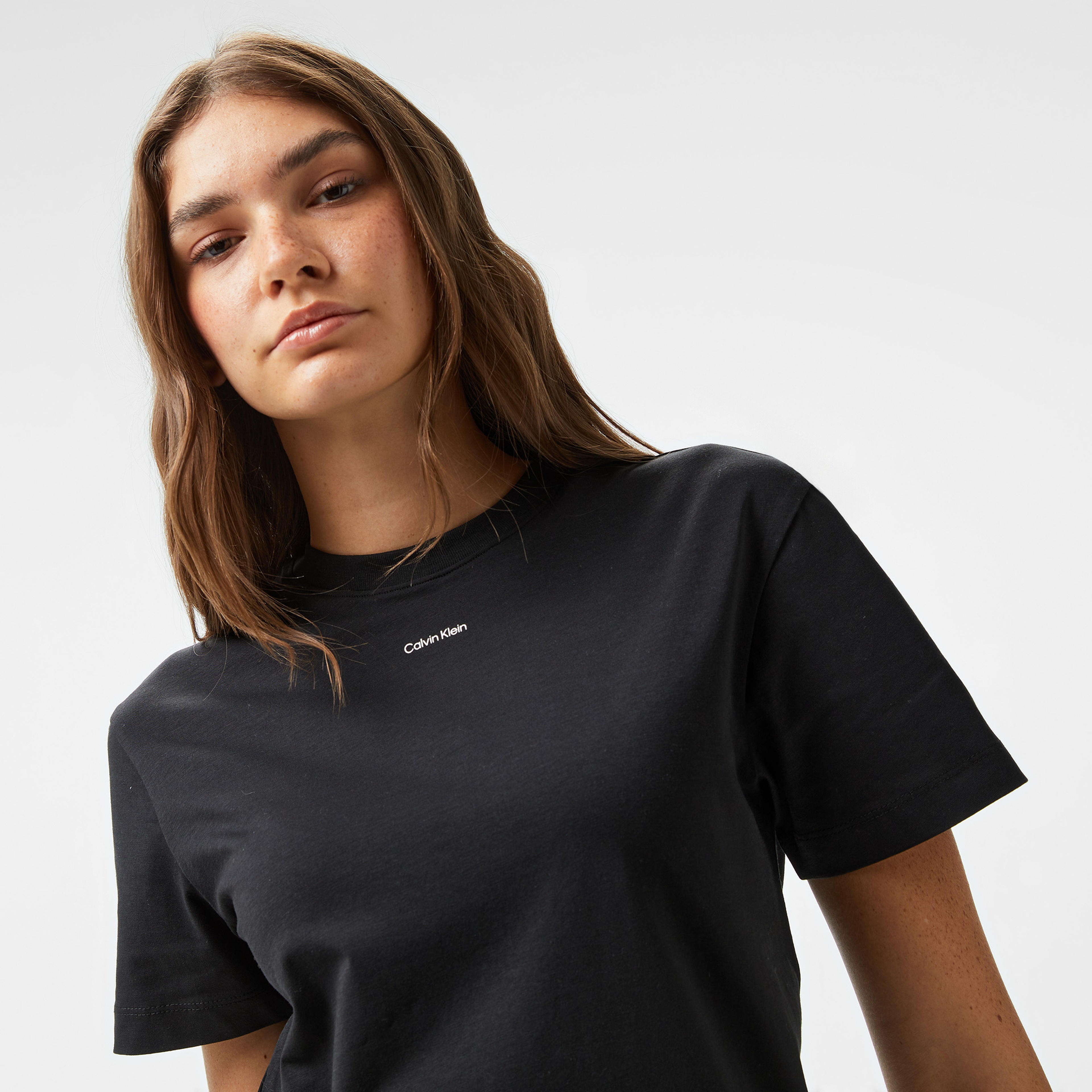 Calvin Klein Nano Logo Regular Kadın Siyah T-Shirt