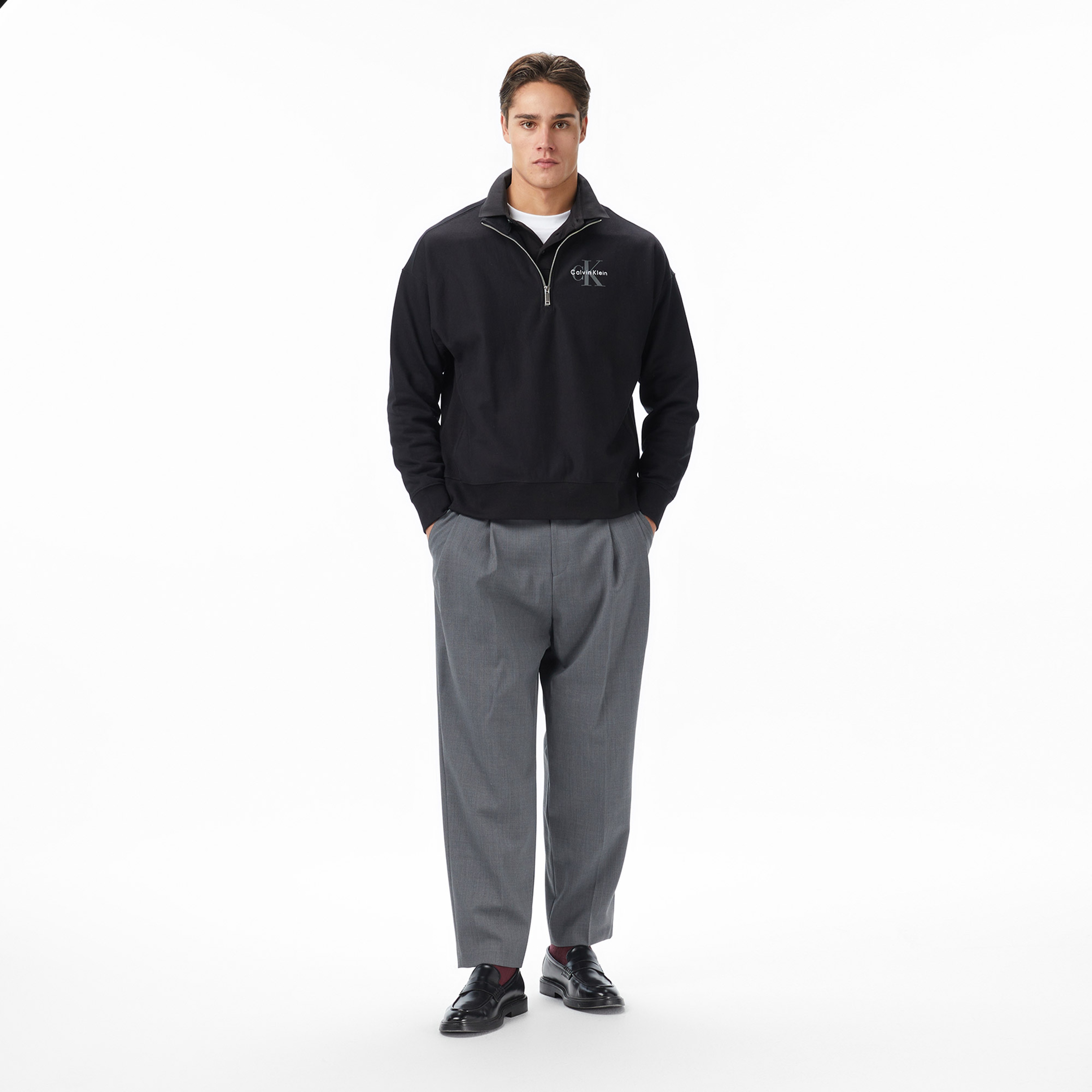 Calvin Klein Premium Terry Micro Monologo Erkek Siyah Sweatshirt