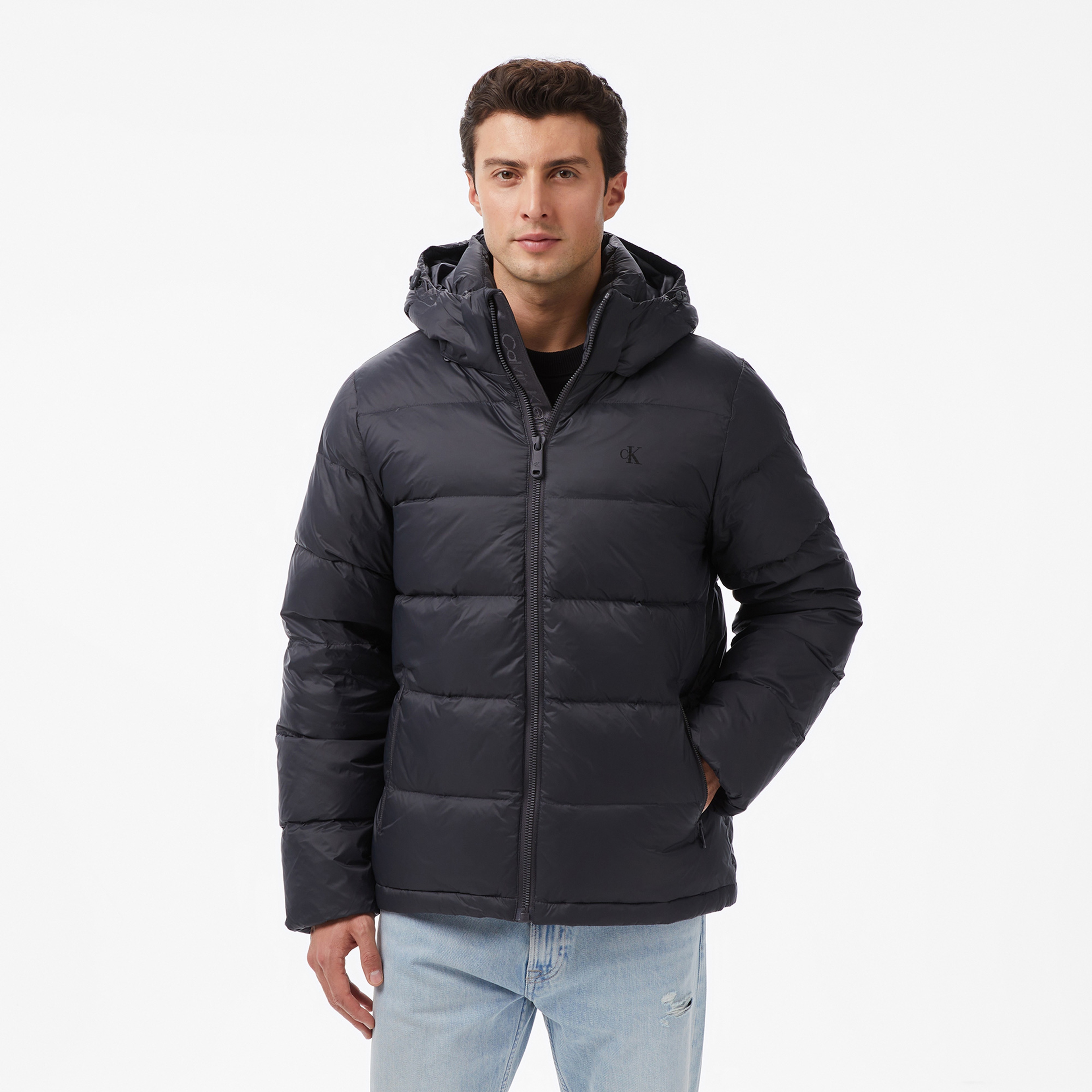 Calvin Klein Nylon Zip Off Hood Down Puffer Erkek Siyah Mont