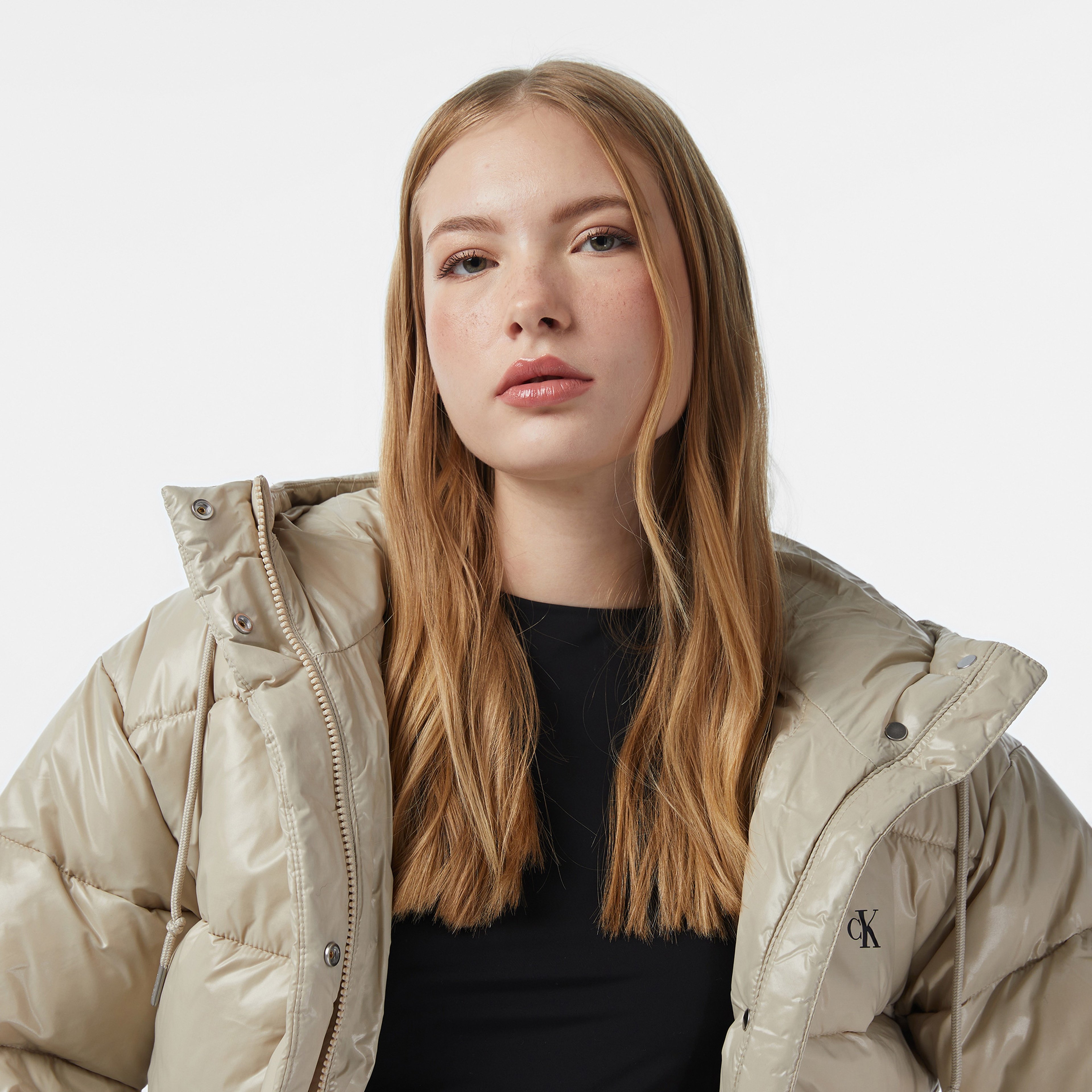 Calvin Klein Shine Puffer Kadın Bej Mont