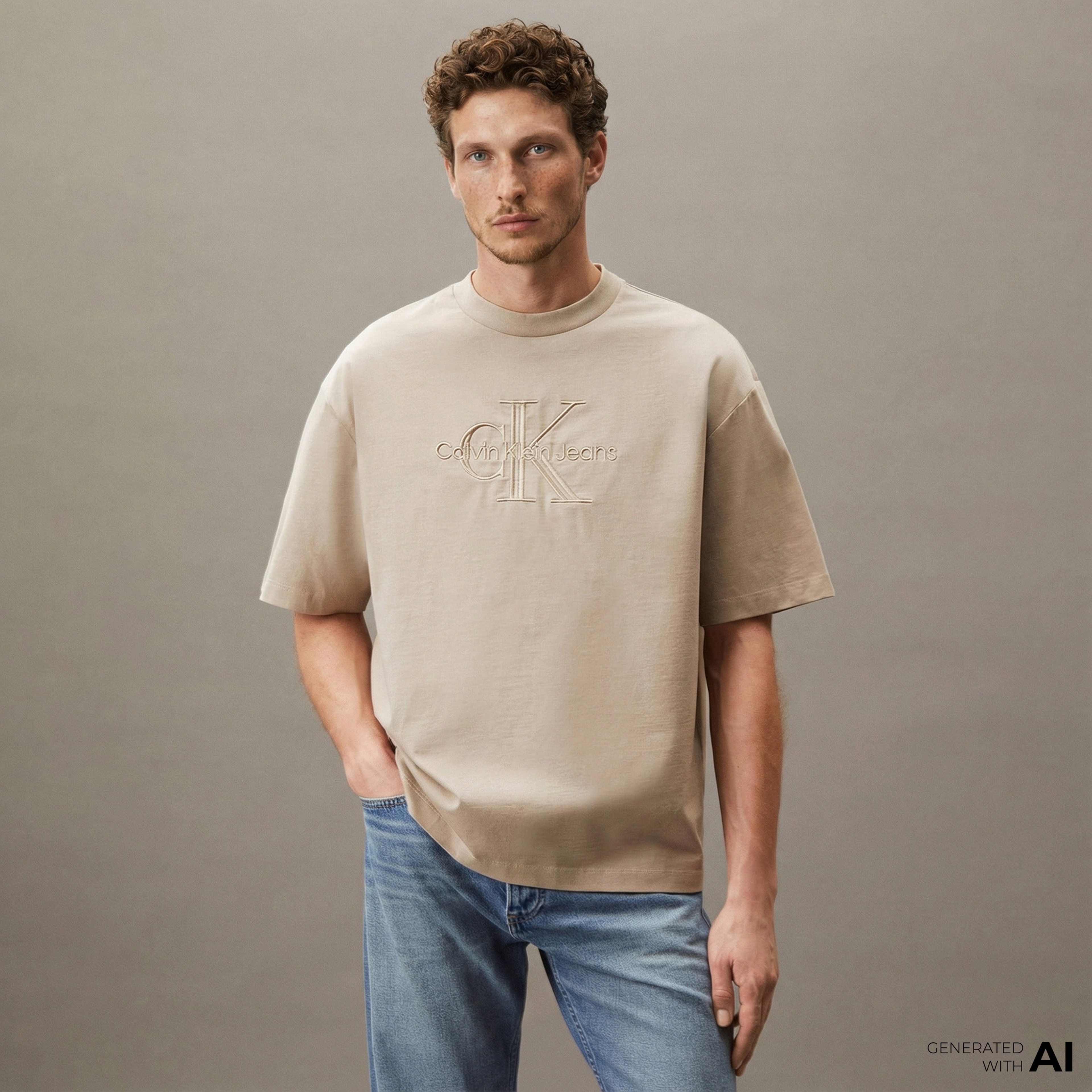 Calvin Klein Low Erkek Bej T-Shirt