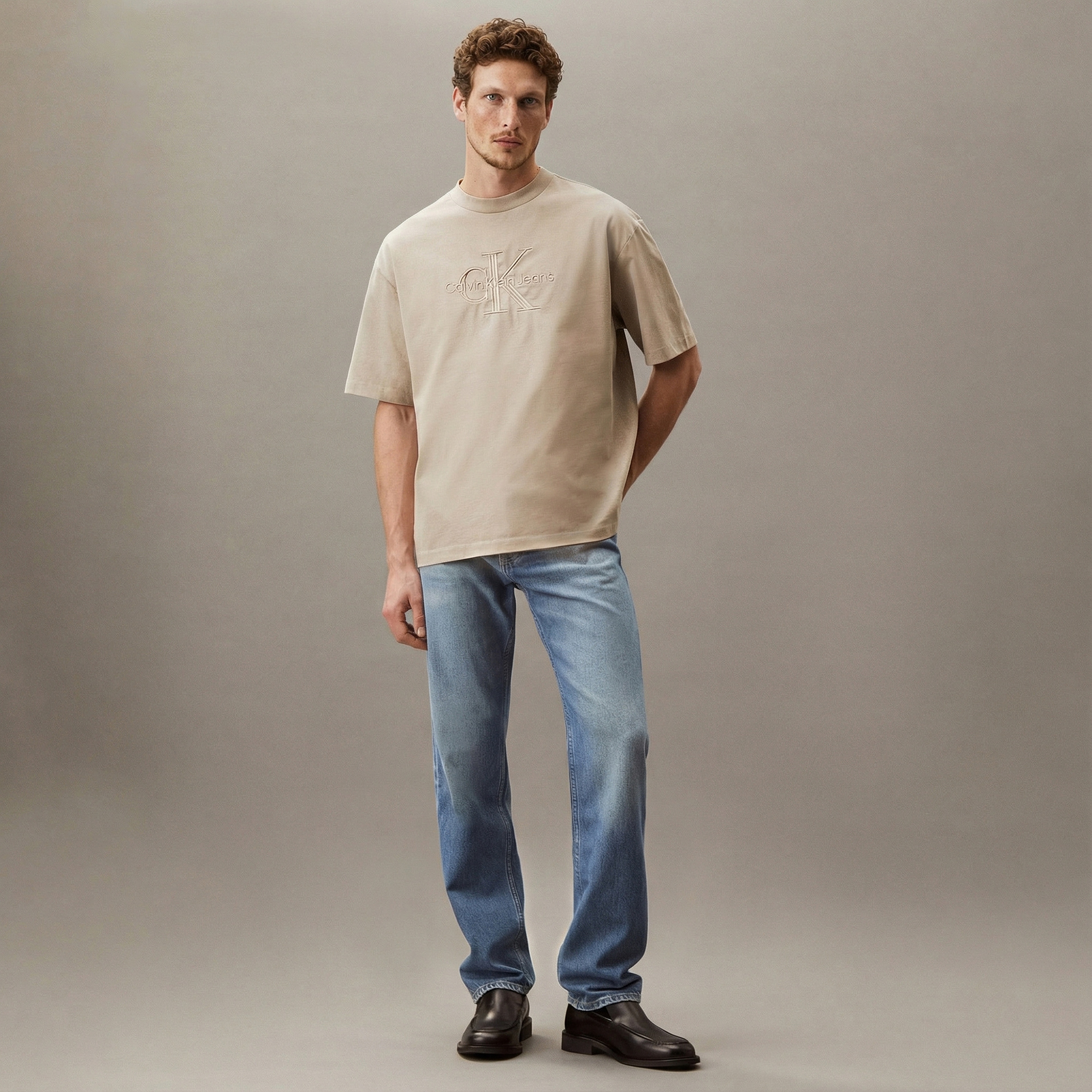 Calvin Klein Low Erkek Bej T-Shirt