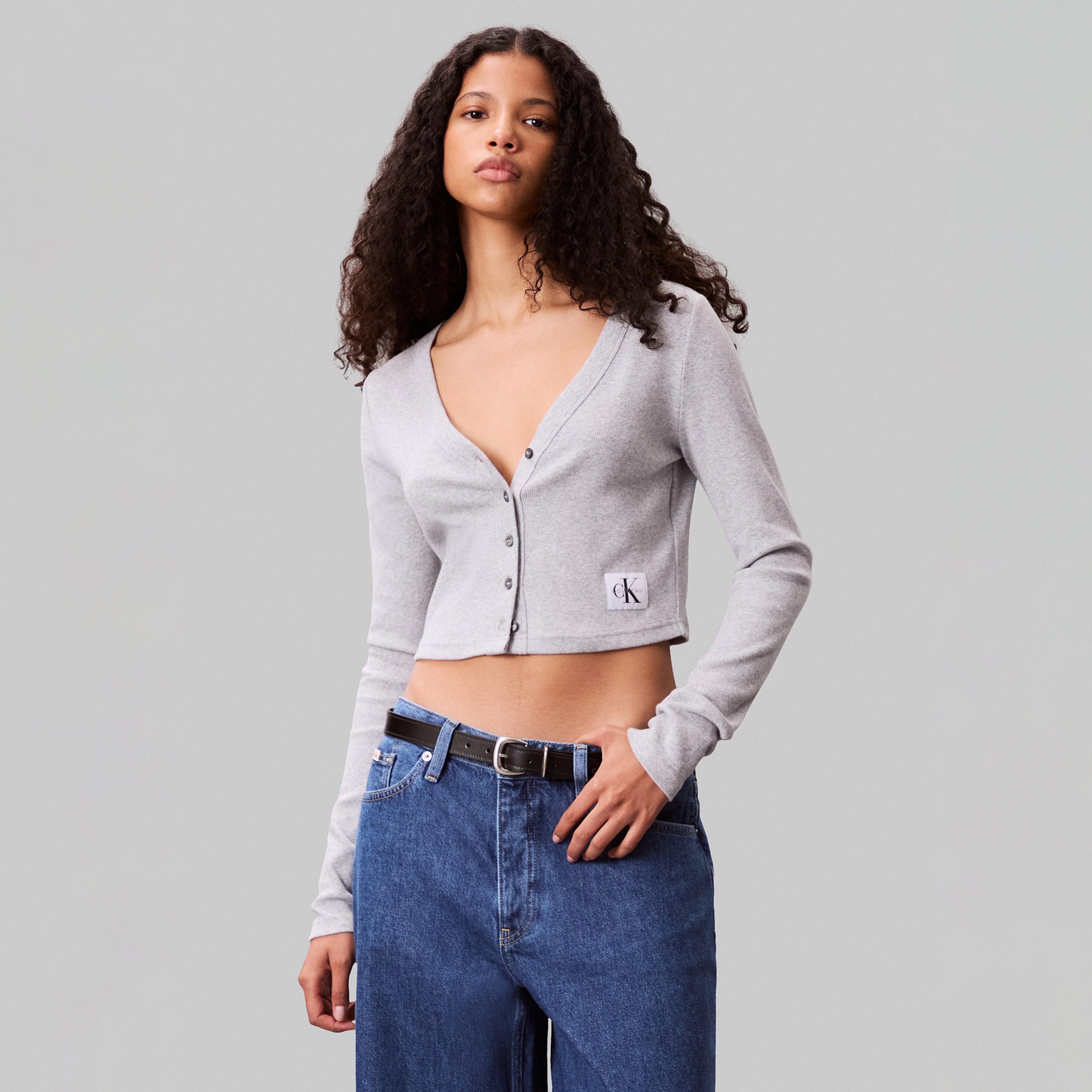 Calvin Klein Woven Label Kadın Gri Triko