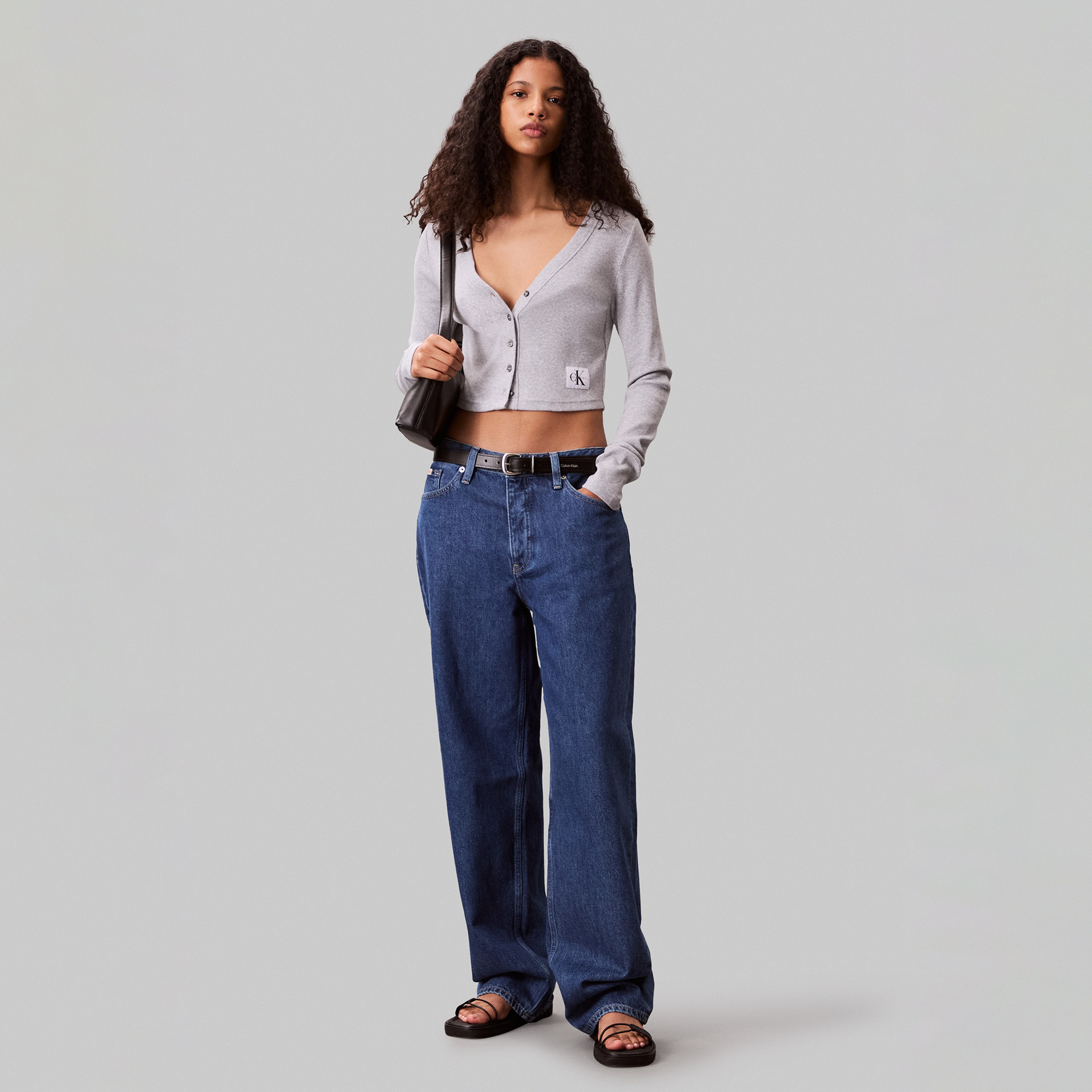 Calvin Klein Woven Label Kadın Gri Triko