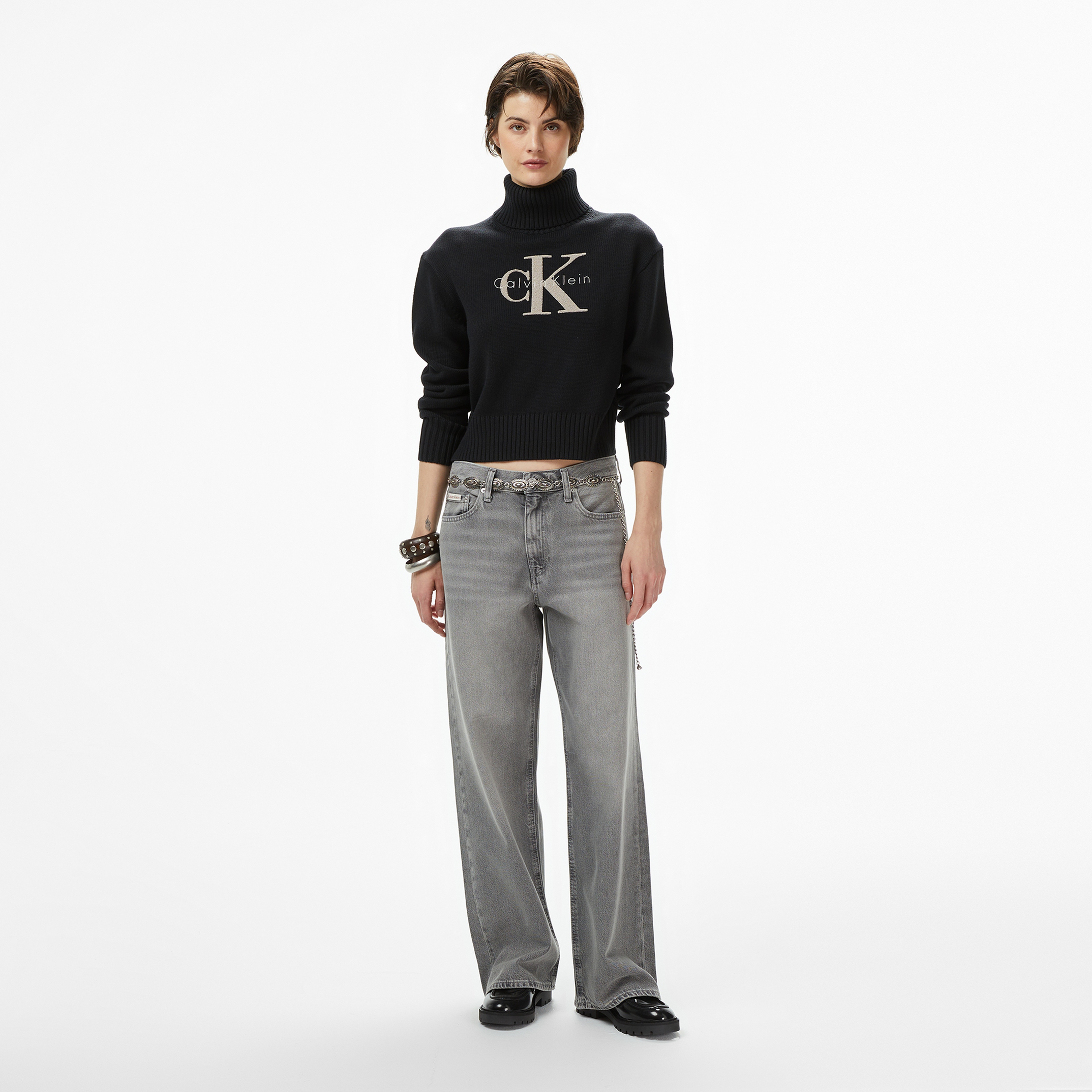 Calvin Klein Chenille Monologo Kadın Siyah Kazak