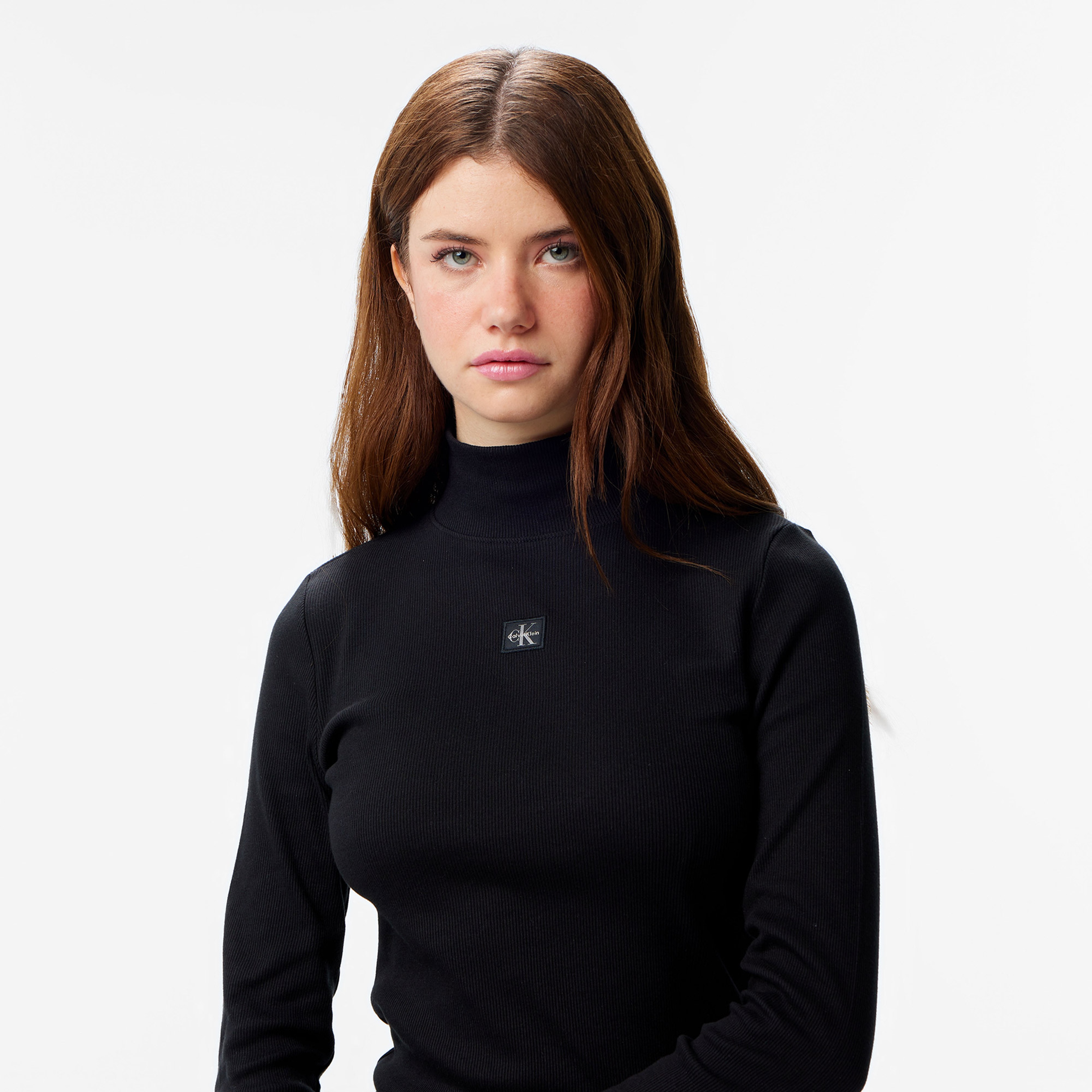Calvin Klein Woven Label Turtleneck Kadın Siyah Kazak