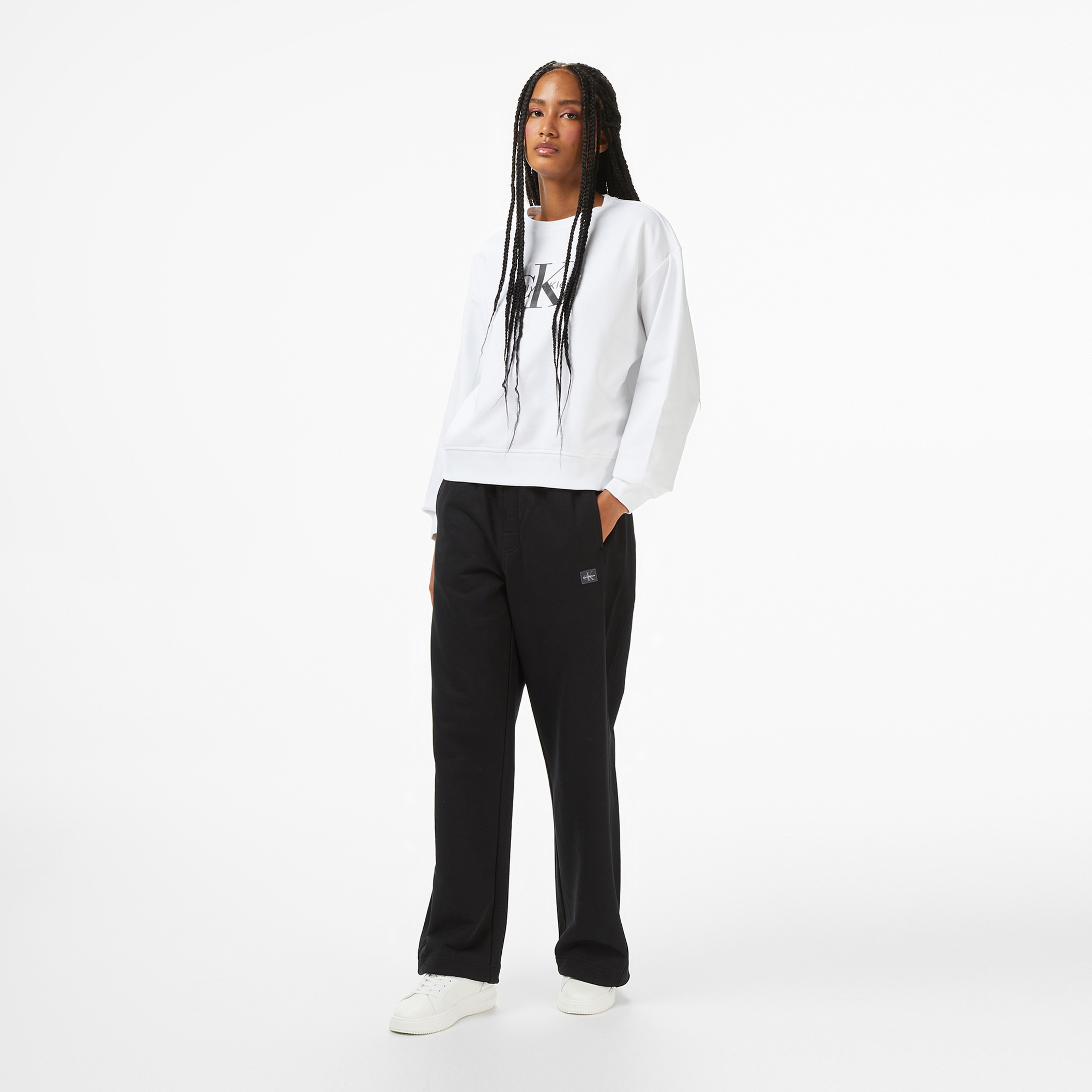 Calvin Klein French Terry Badge Logo Kadın Siyah Eşofman Altı