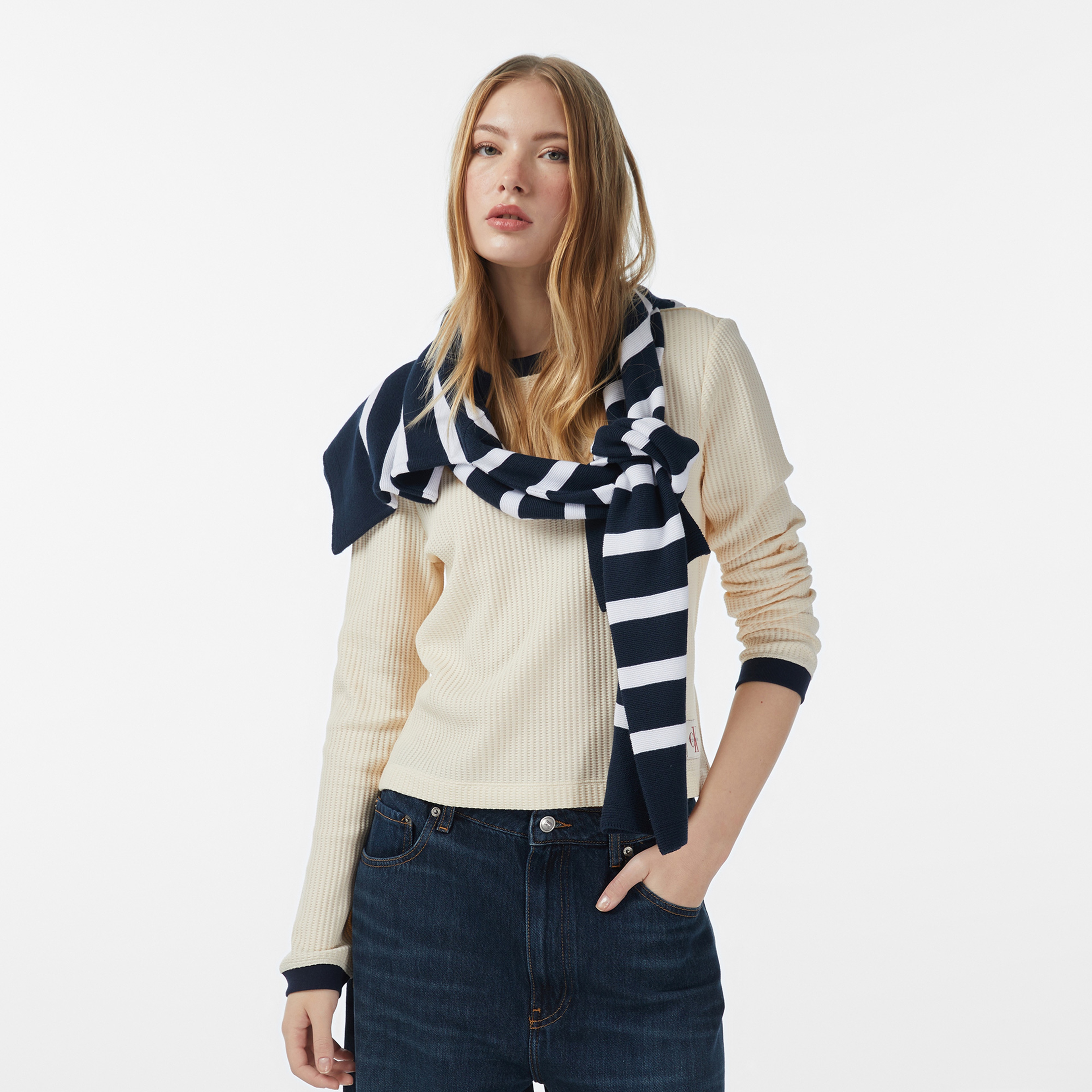 Calvin Klein Waffle Kadın Beyaz T-Shirt