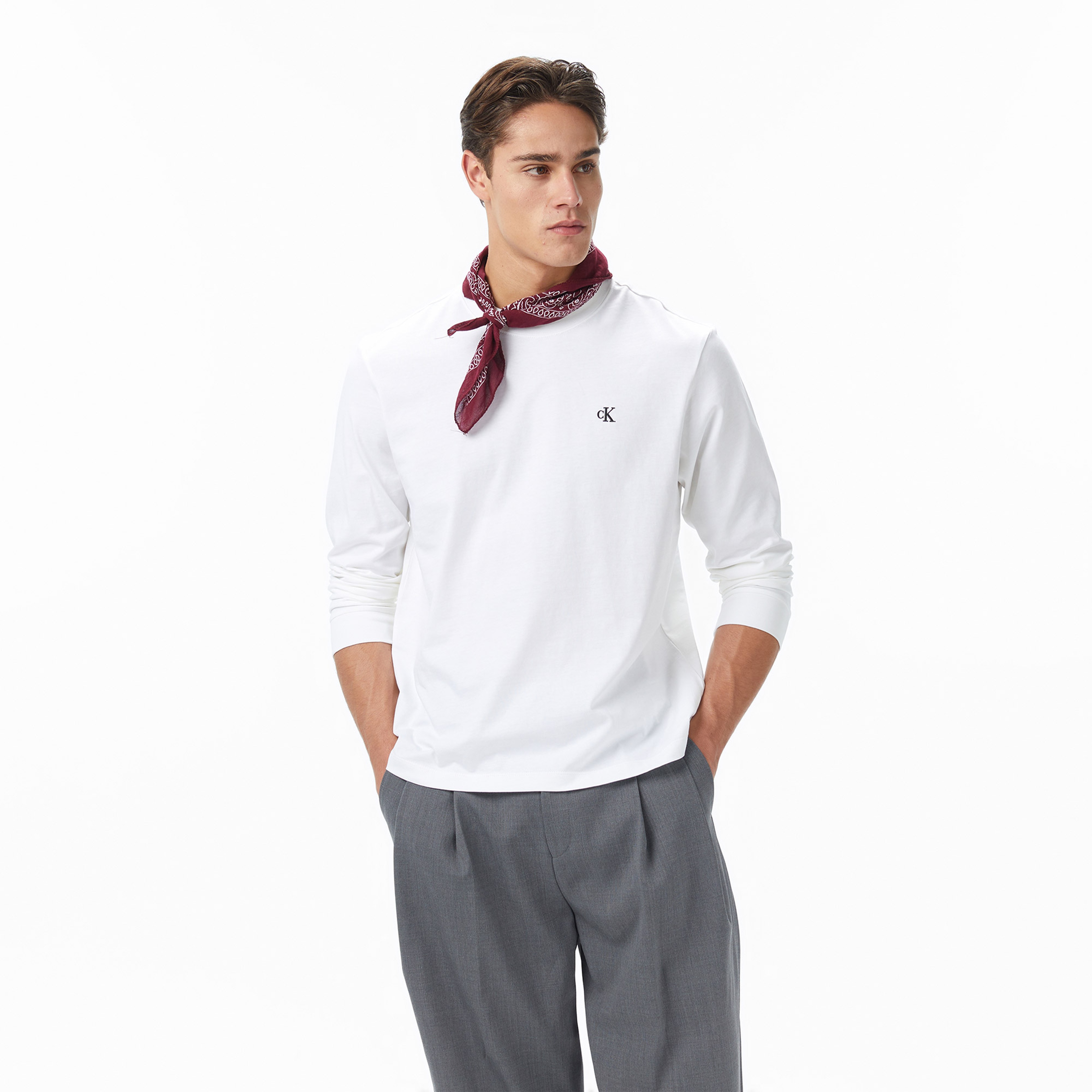 Calvin Klein Easy Monogram Erkek Beyaz T-Shirt